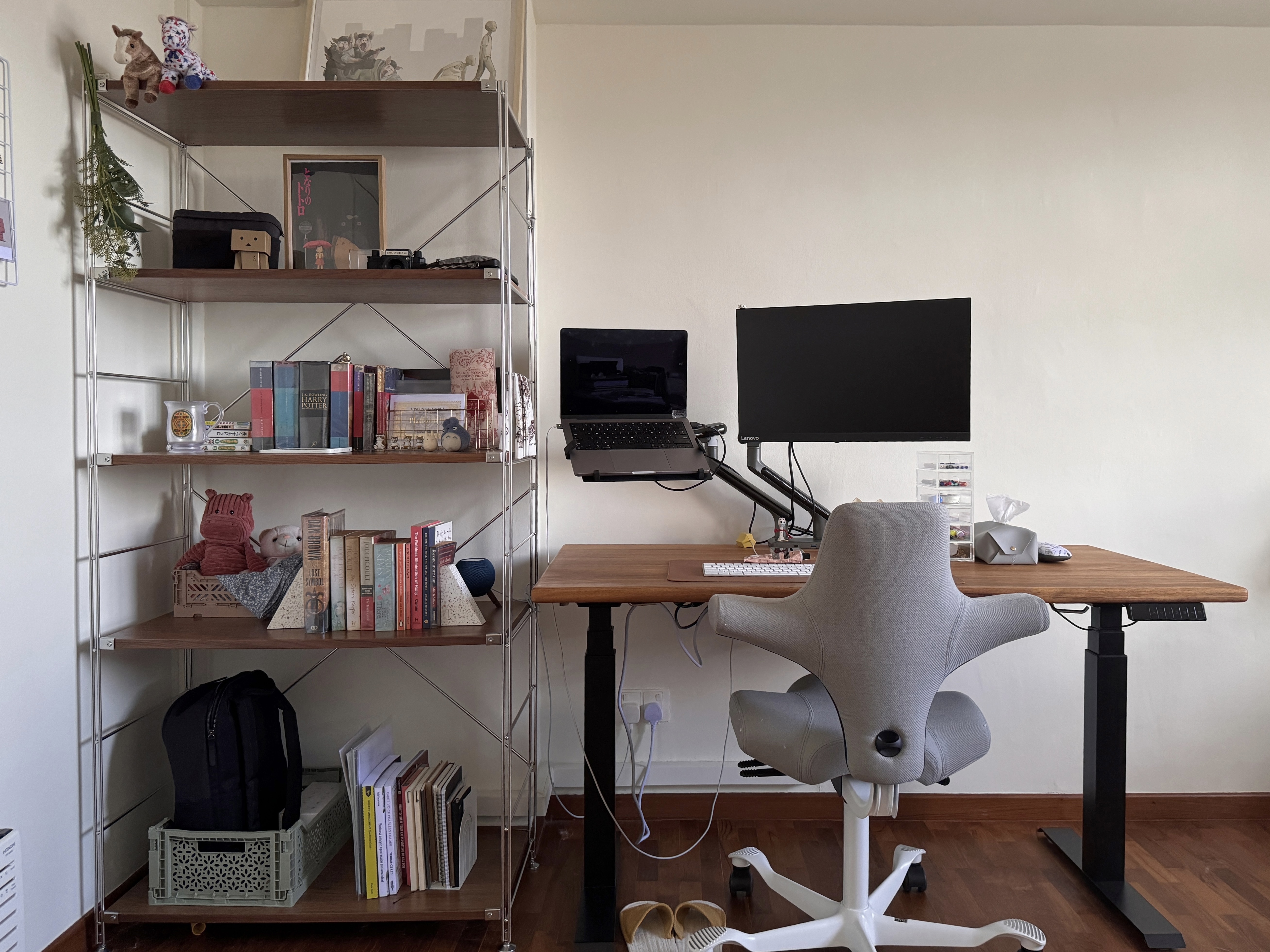 A Couple's Work From Home Setup With No Built-Ins