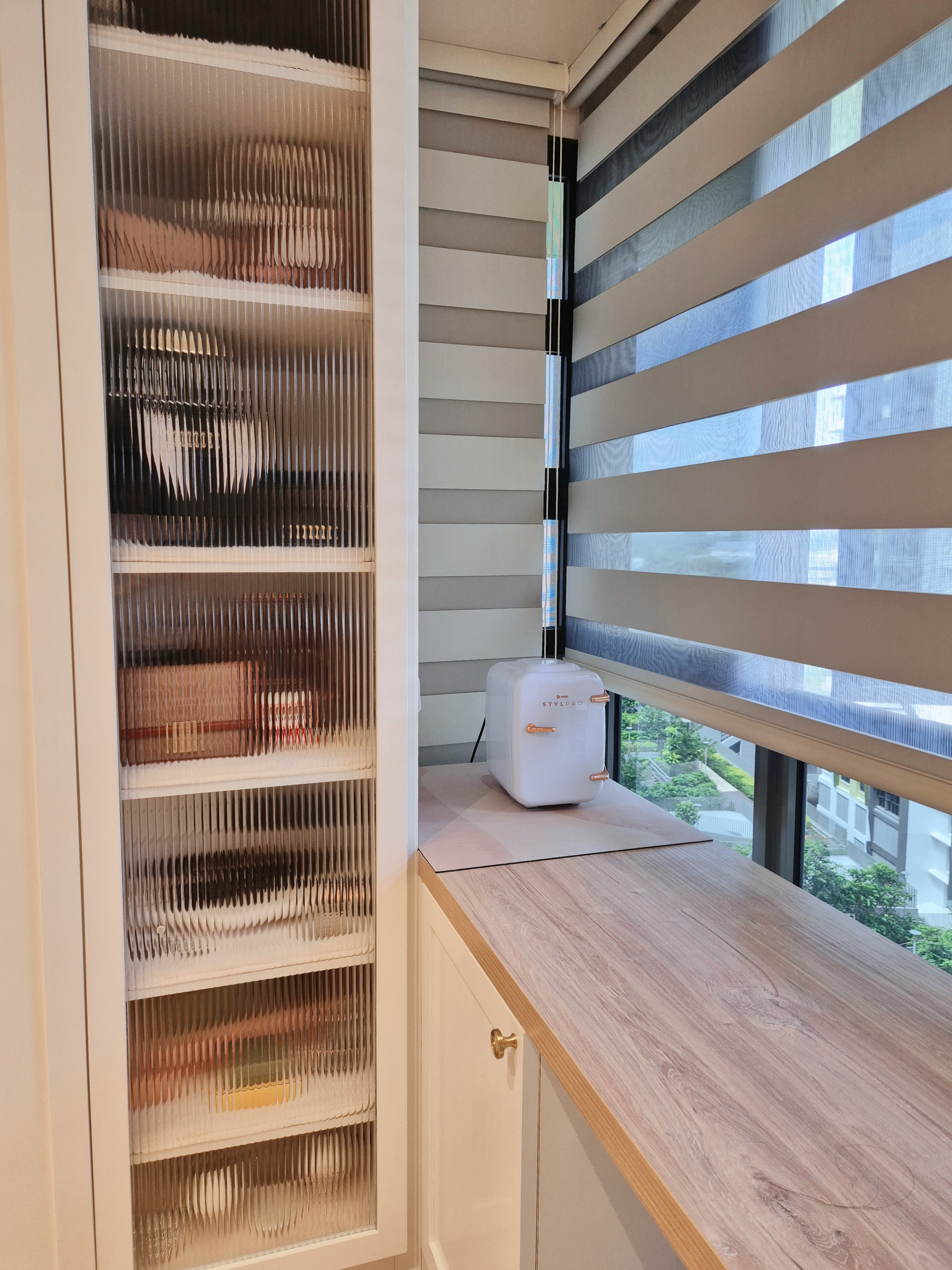 Our vanity area: tailored for style and storage