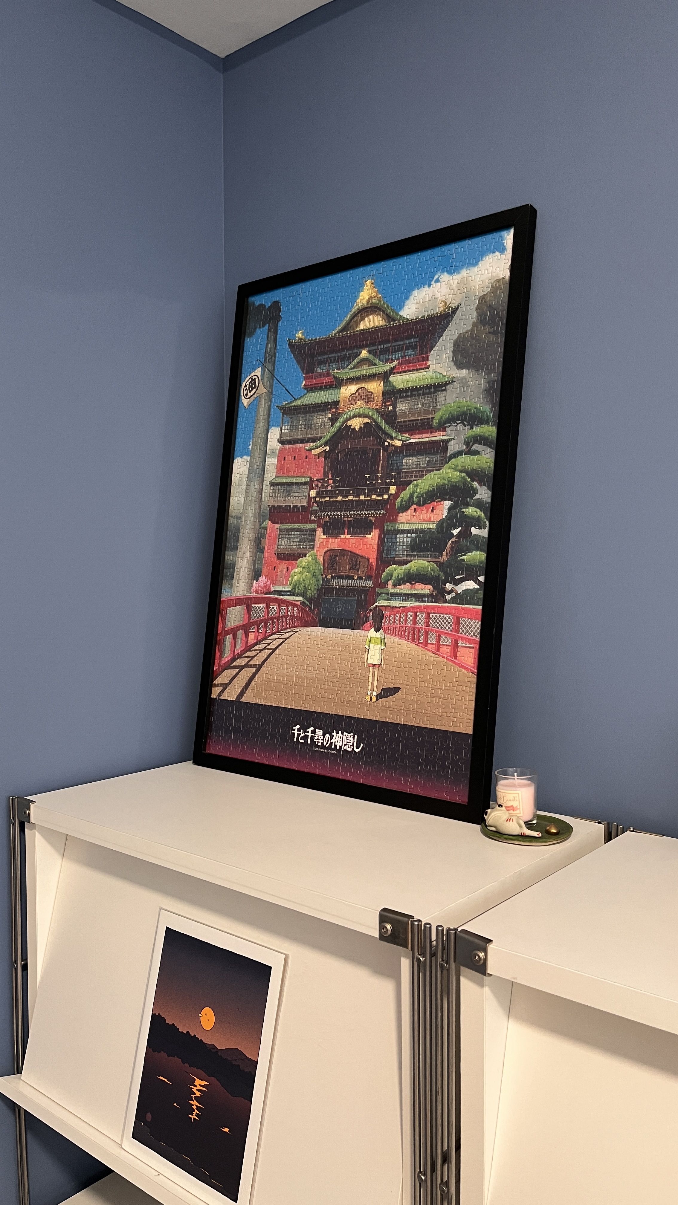 An anime-lover's study/home office with no built-ins