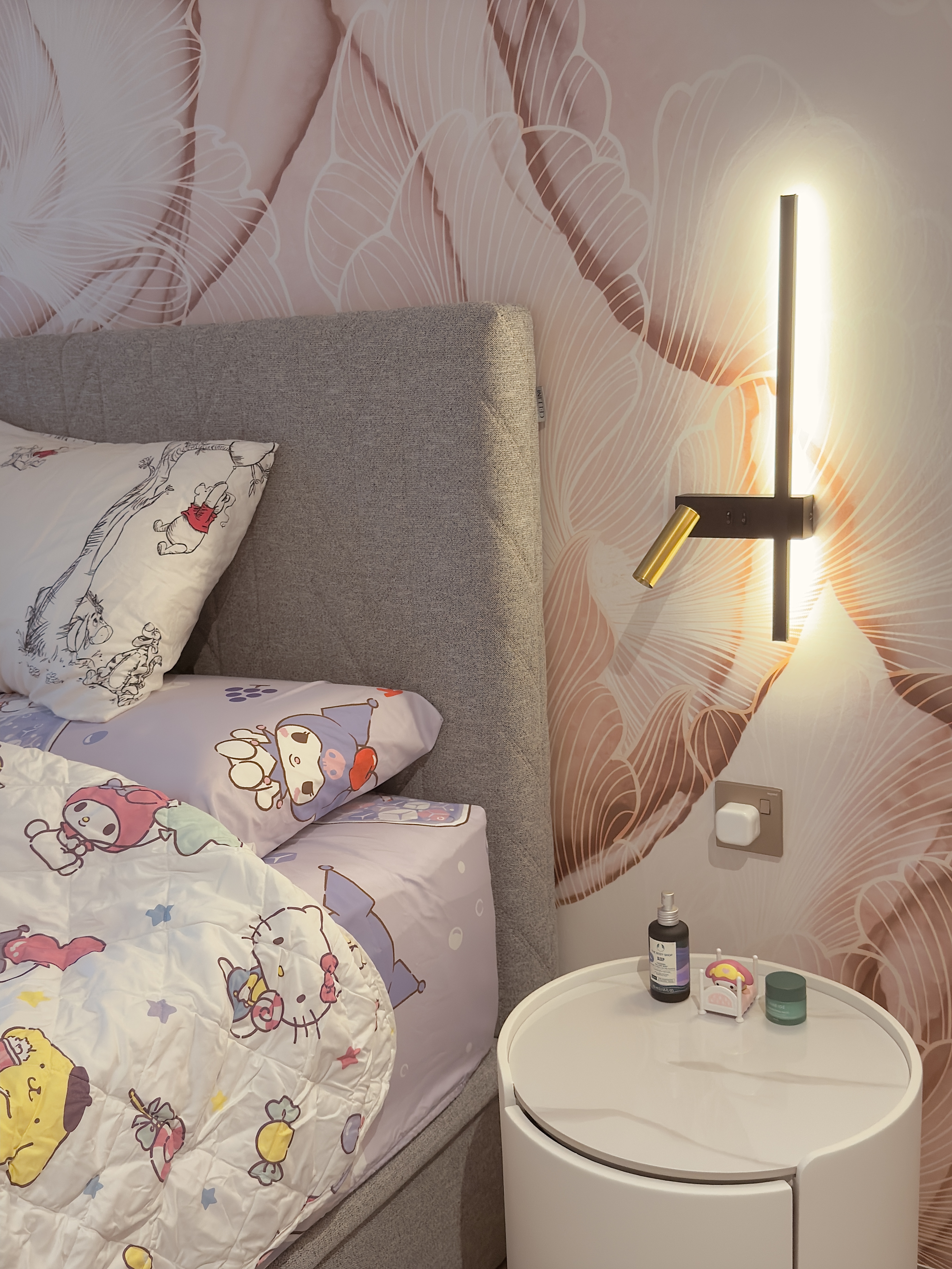 A modern master bedroom in our Japandi themed apartment