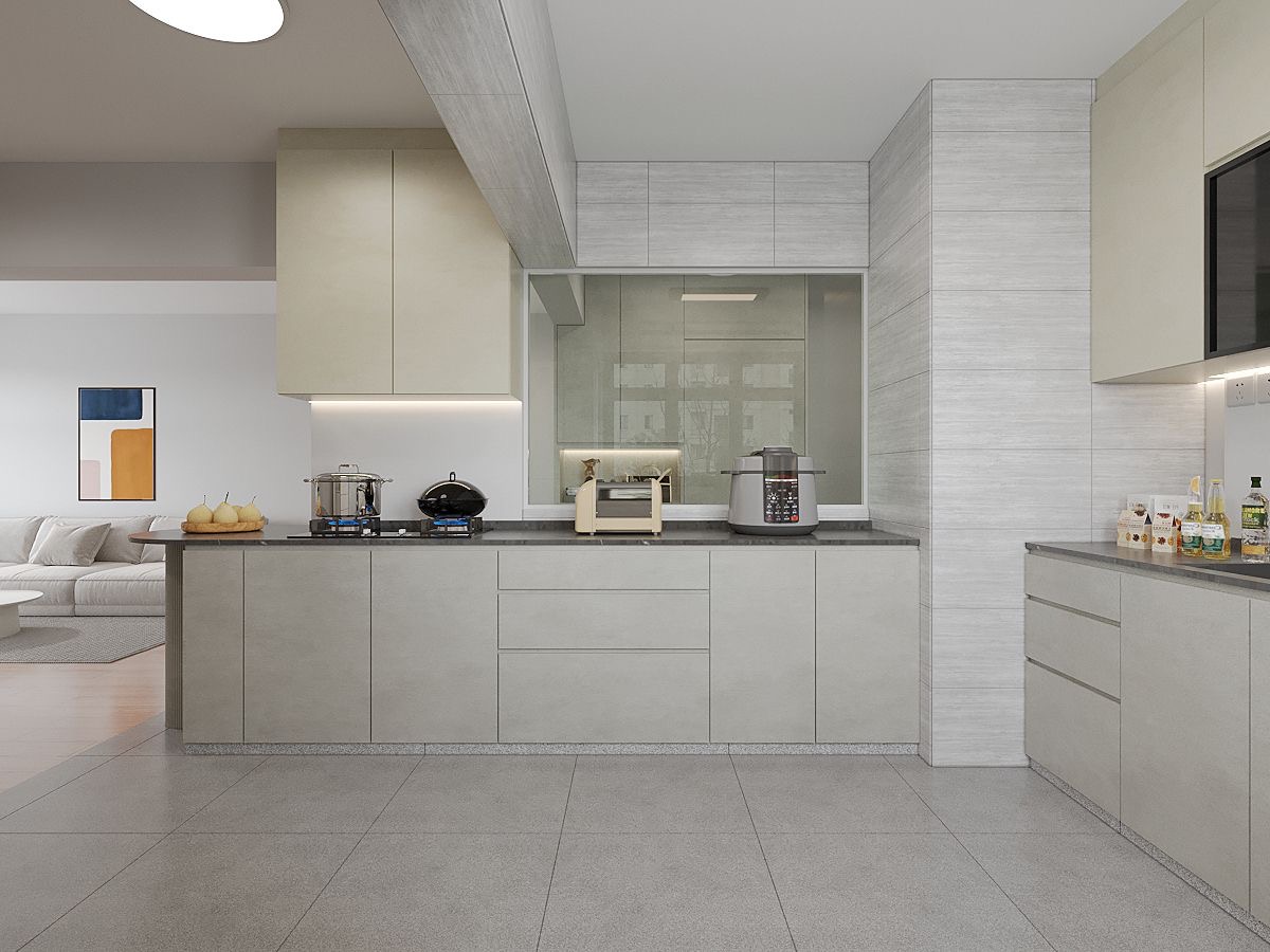 Renders VS Reality | Monochrome Open-Concept Kitchen | Tampines