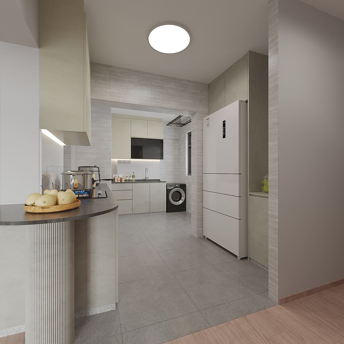 Renders VS Reality | Monochrome Open-Concept Kitchen | Tampines