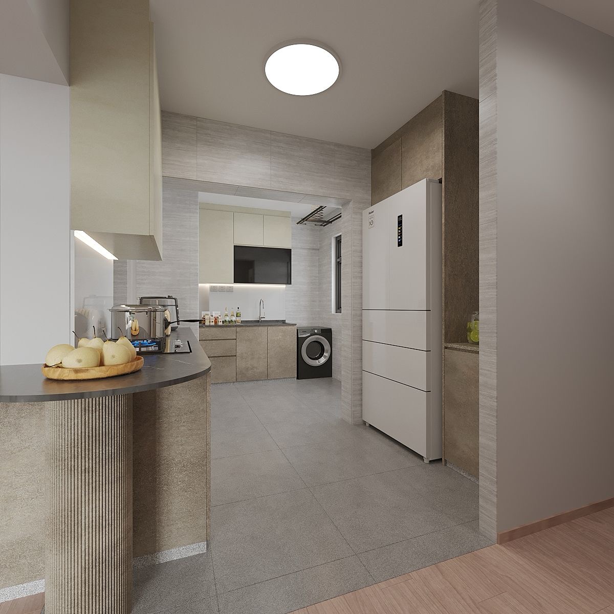 Renders VS Reality | Monochrome Open-Concept Kitchen | Tampines