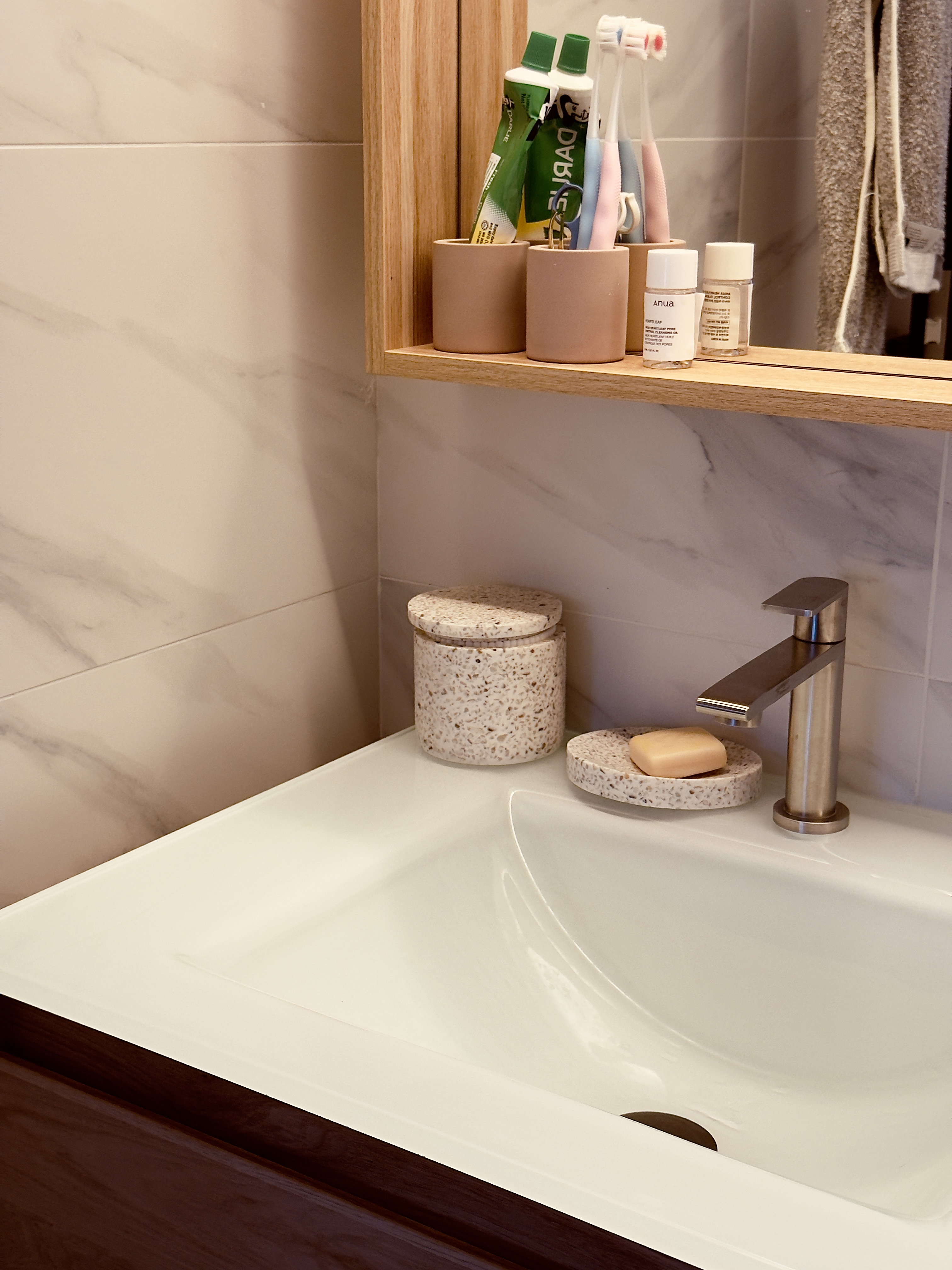 Our common and master bathroom primed for a soothing, self-care ritual