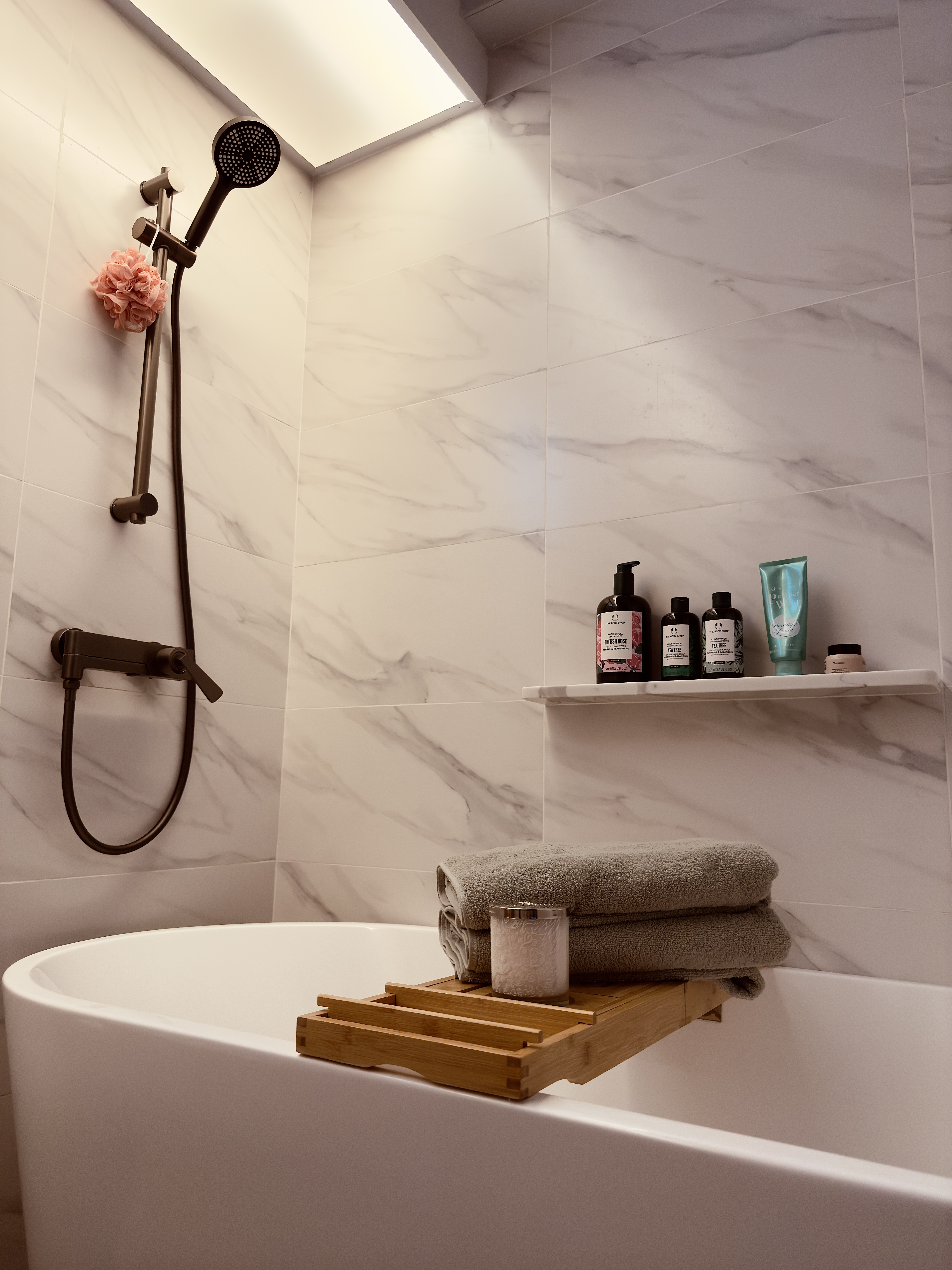 Our common and master bathroom primed for a soothing, self-care ritual