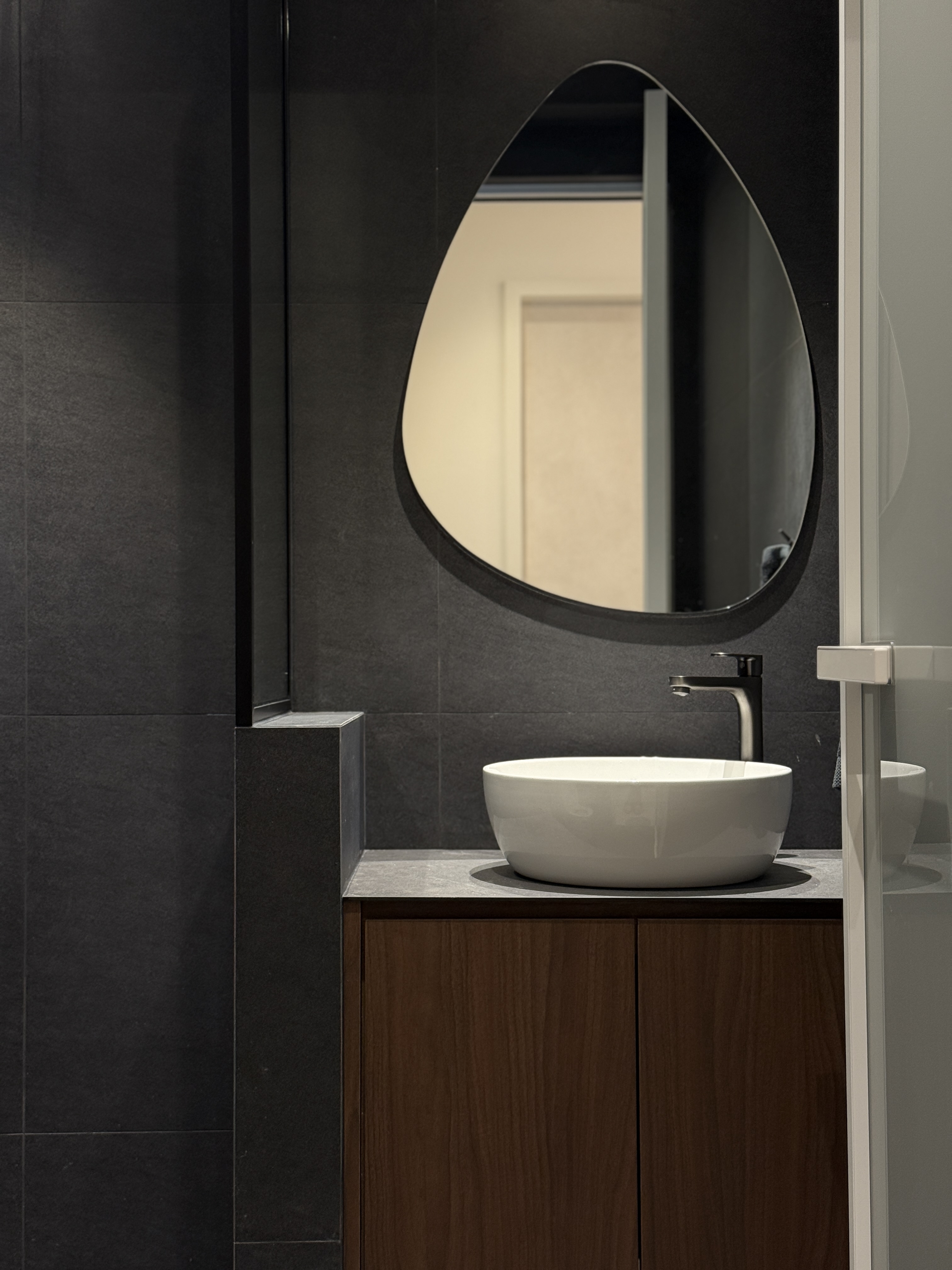 Chic and serene — our common bathroom embodying quiet luxury