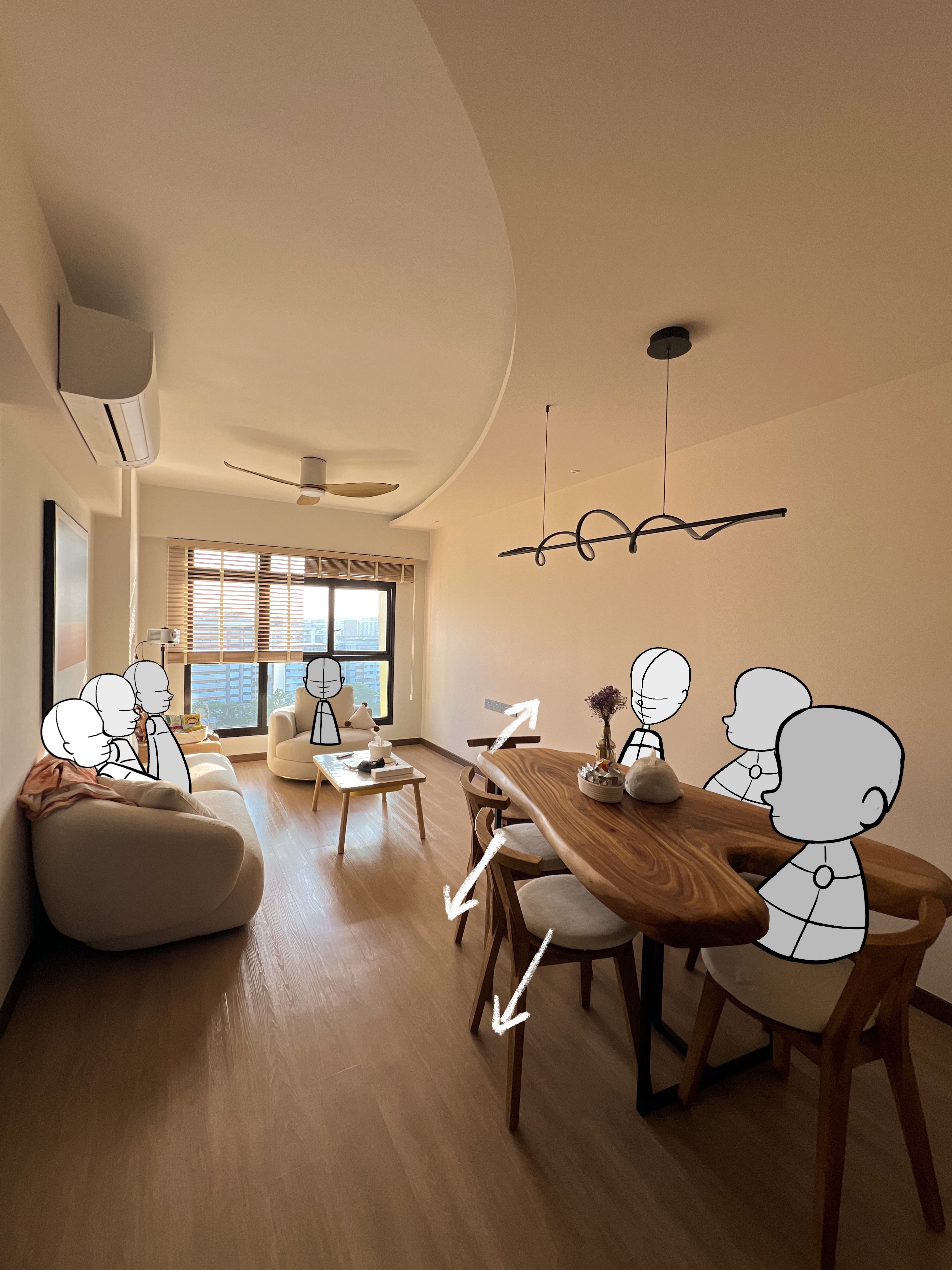 living room: no walls hacked space planned for an enhance social area