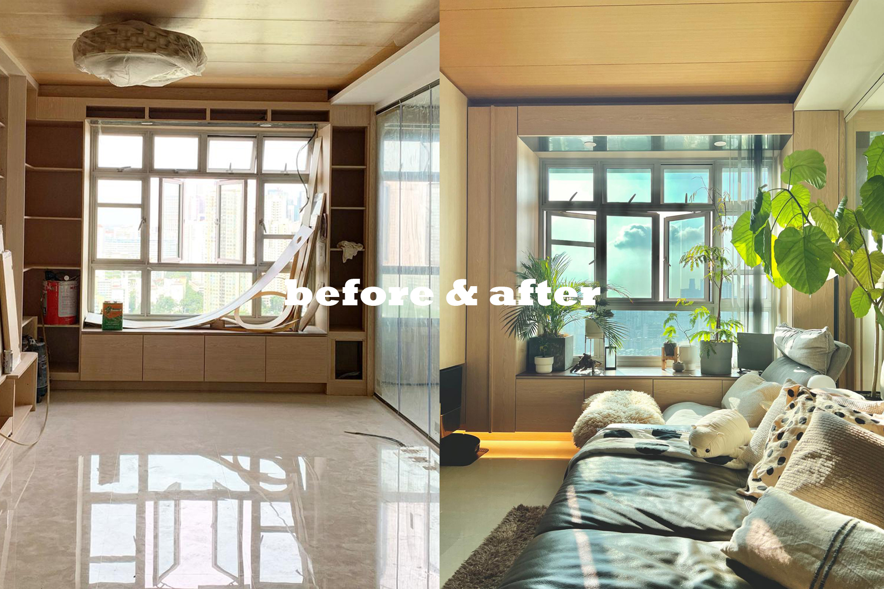 Before & After: Turning a Basic Living Room into a Warm, Woody Retreat