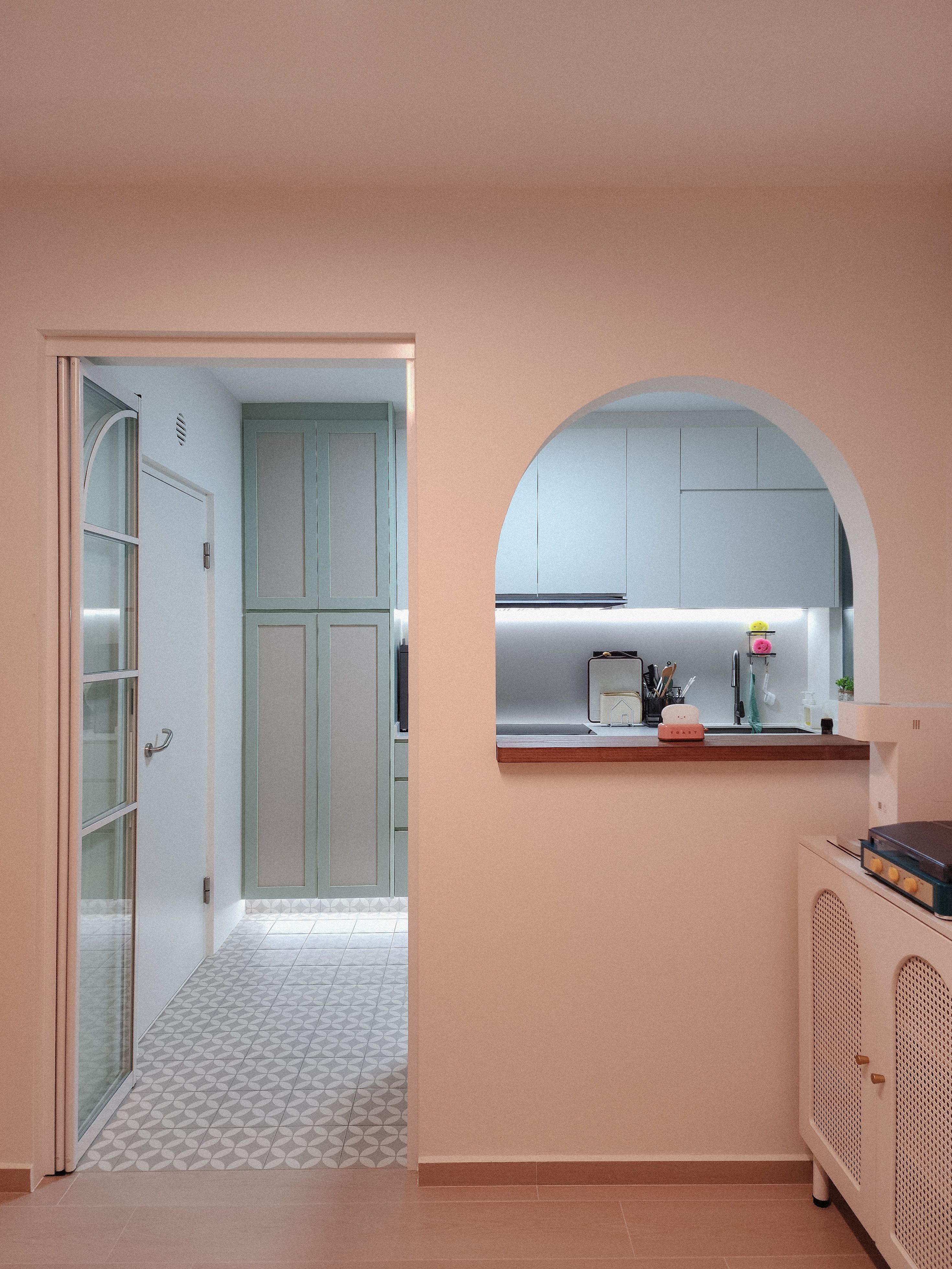 Peranakan inspired kitchen with hidden storage and a power track hack!