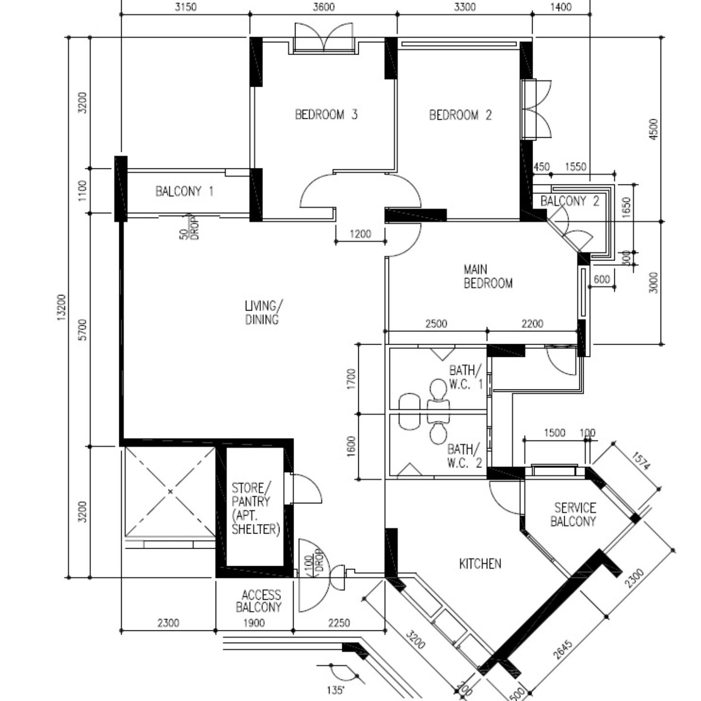 2-Balconies-with-a-🔽-Kitchen-in-5-Room-resale-HDB---before-RENO