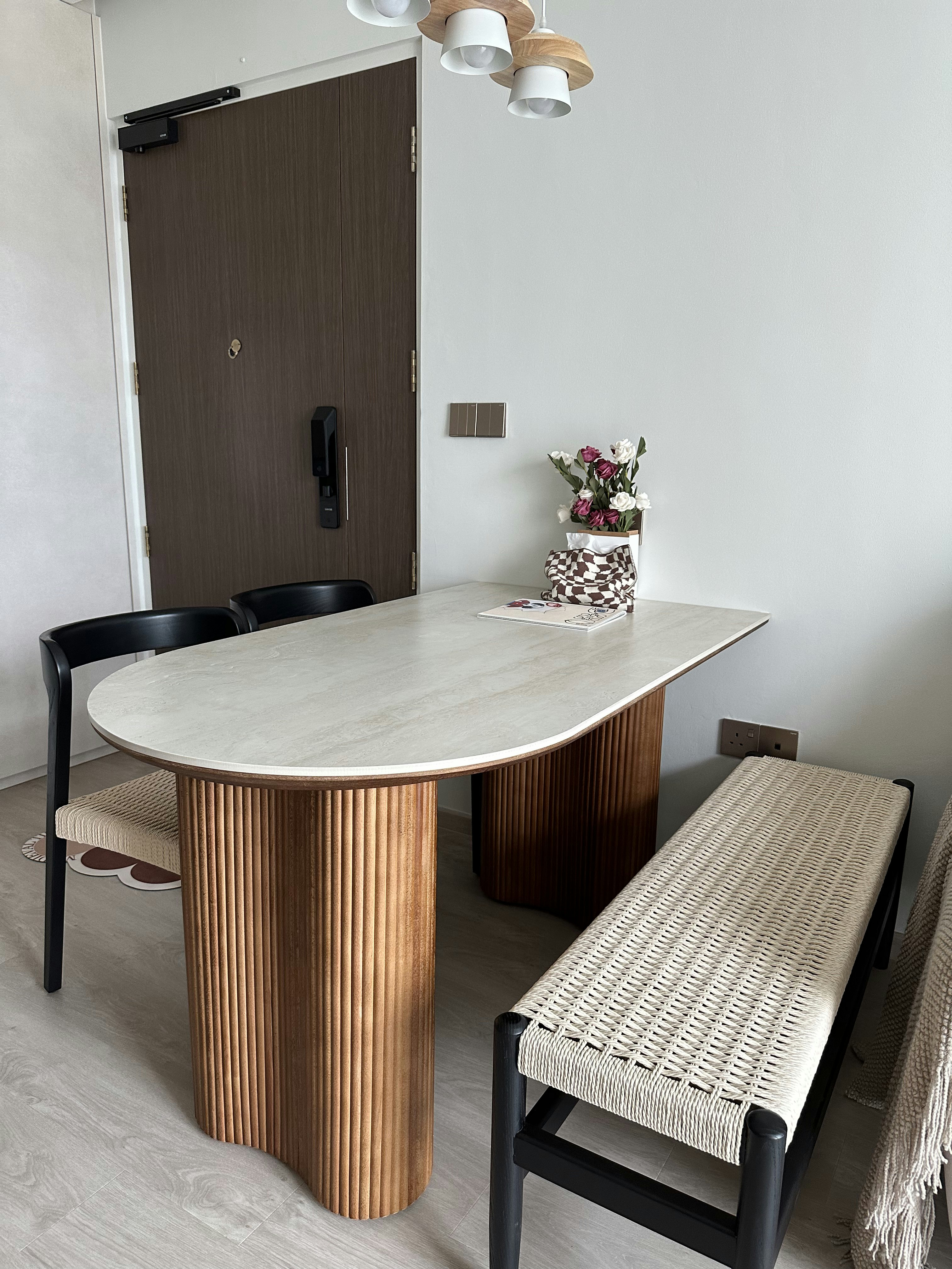 Dining area: Daylight for deadlines, moonlight for meals.