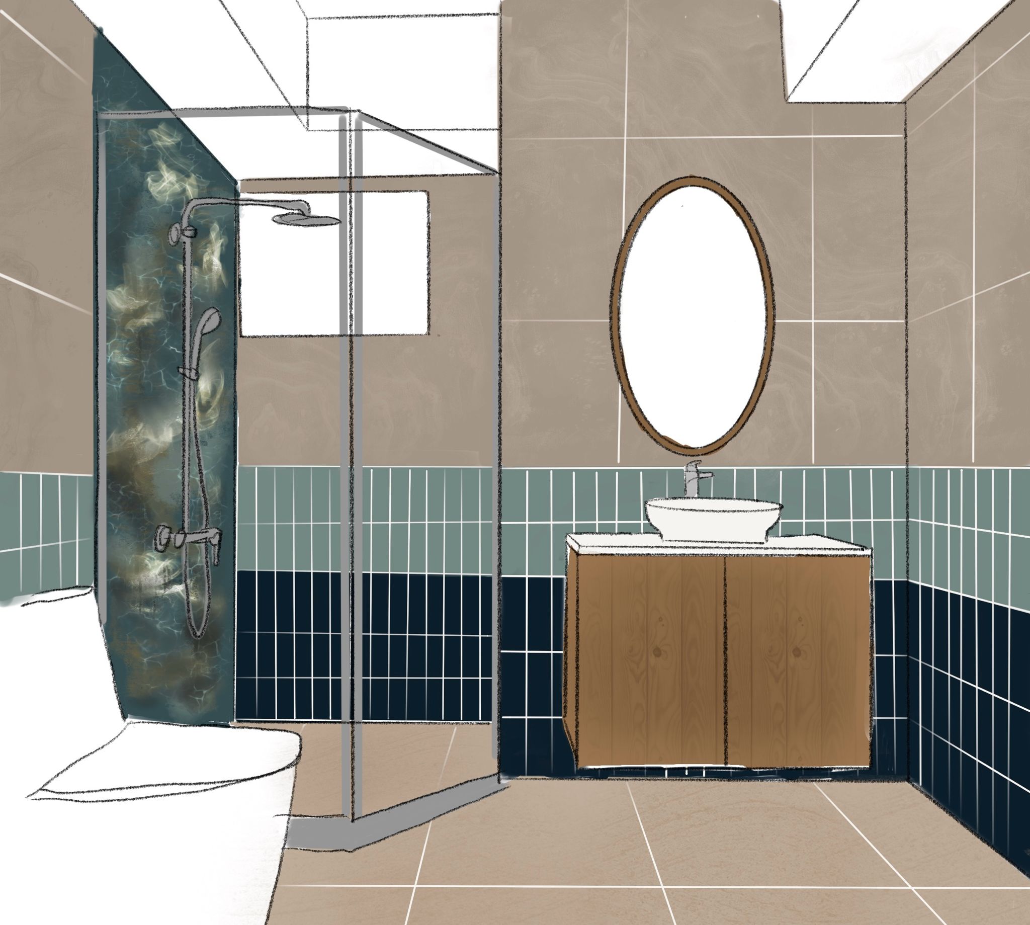 From Render to Reality: Our Beach-Themed Common Bathroom