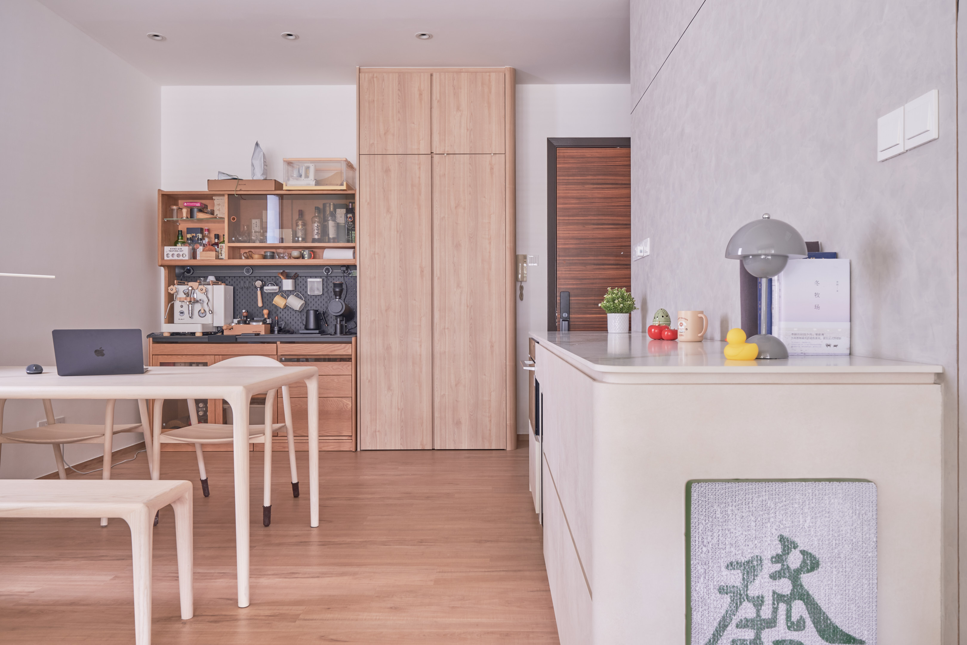 Japandi interior with light wood elements