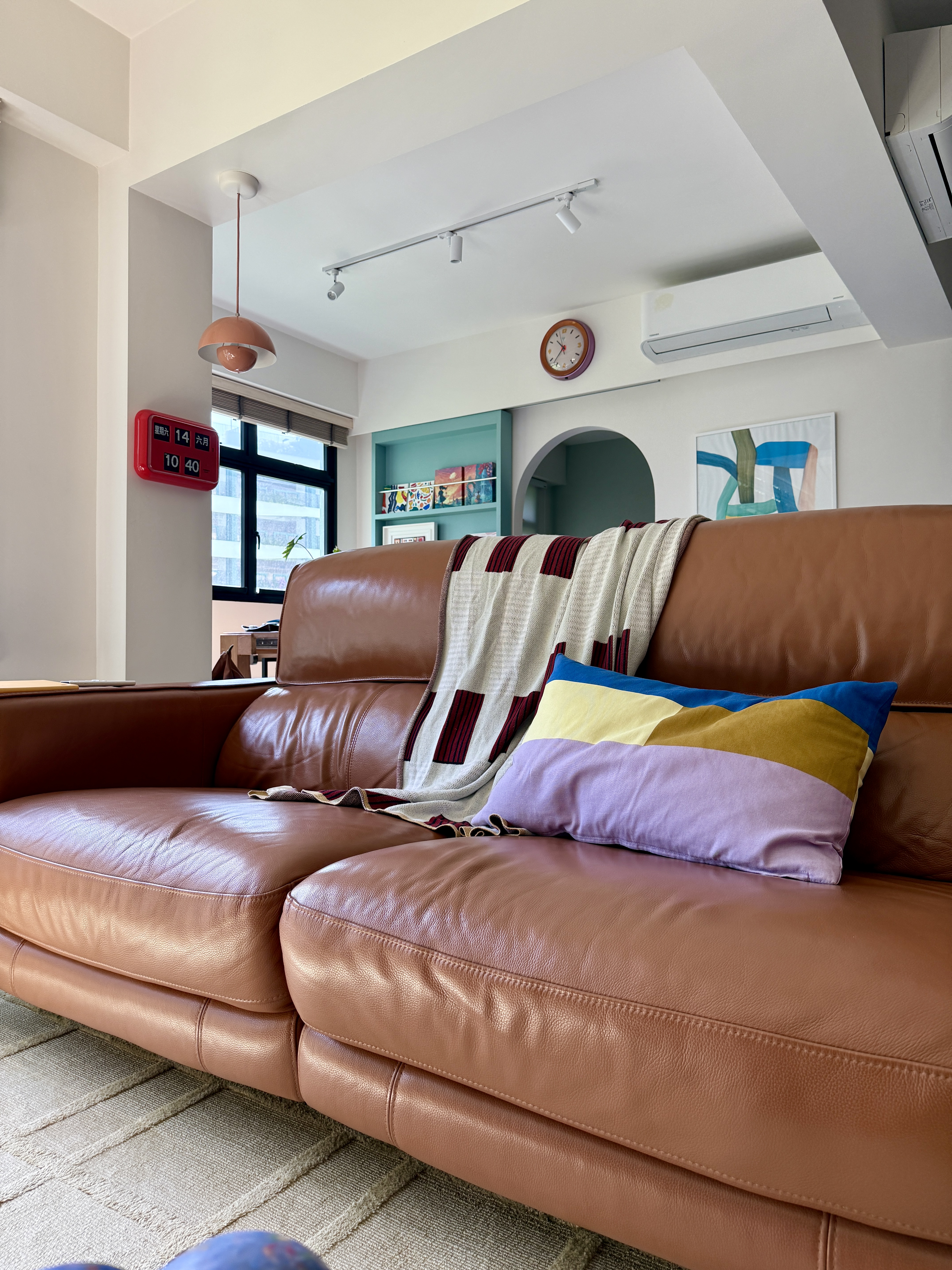 Inside our no built-in, eclectic living room!