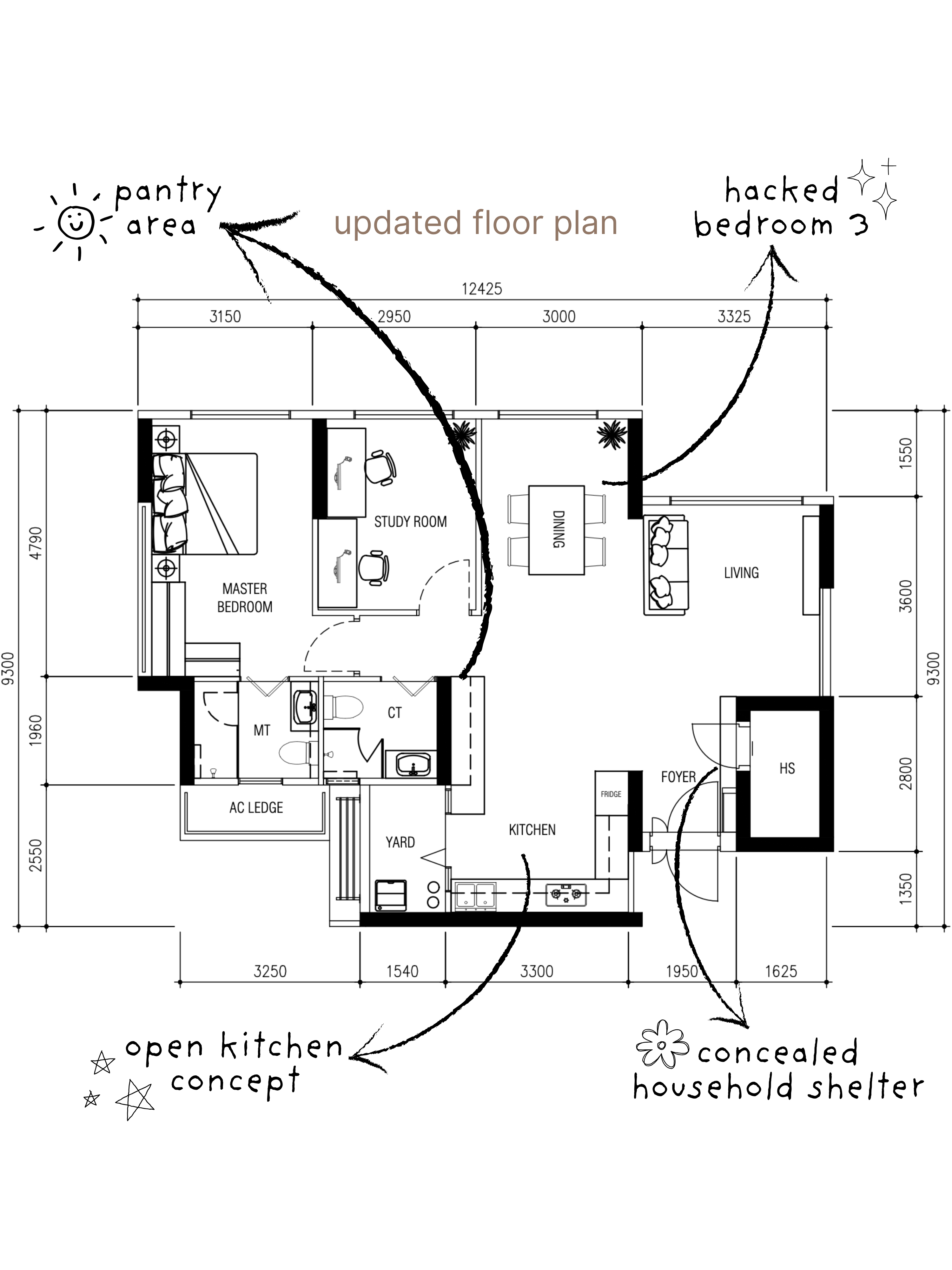 changes we made to our 4 room bto floor plan 🏡📐📝