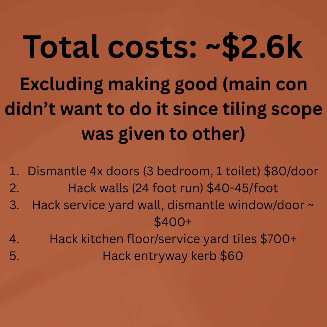 First-timer HDB 4 room hacking costs breakdown