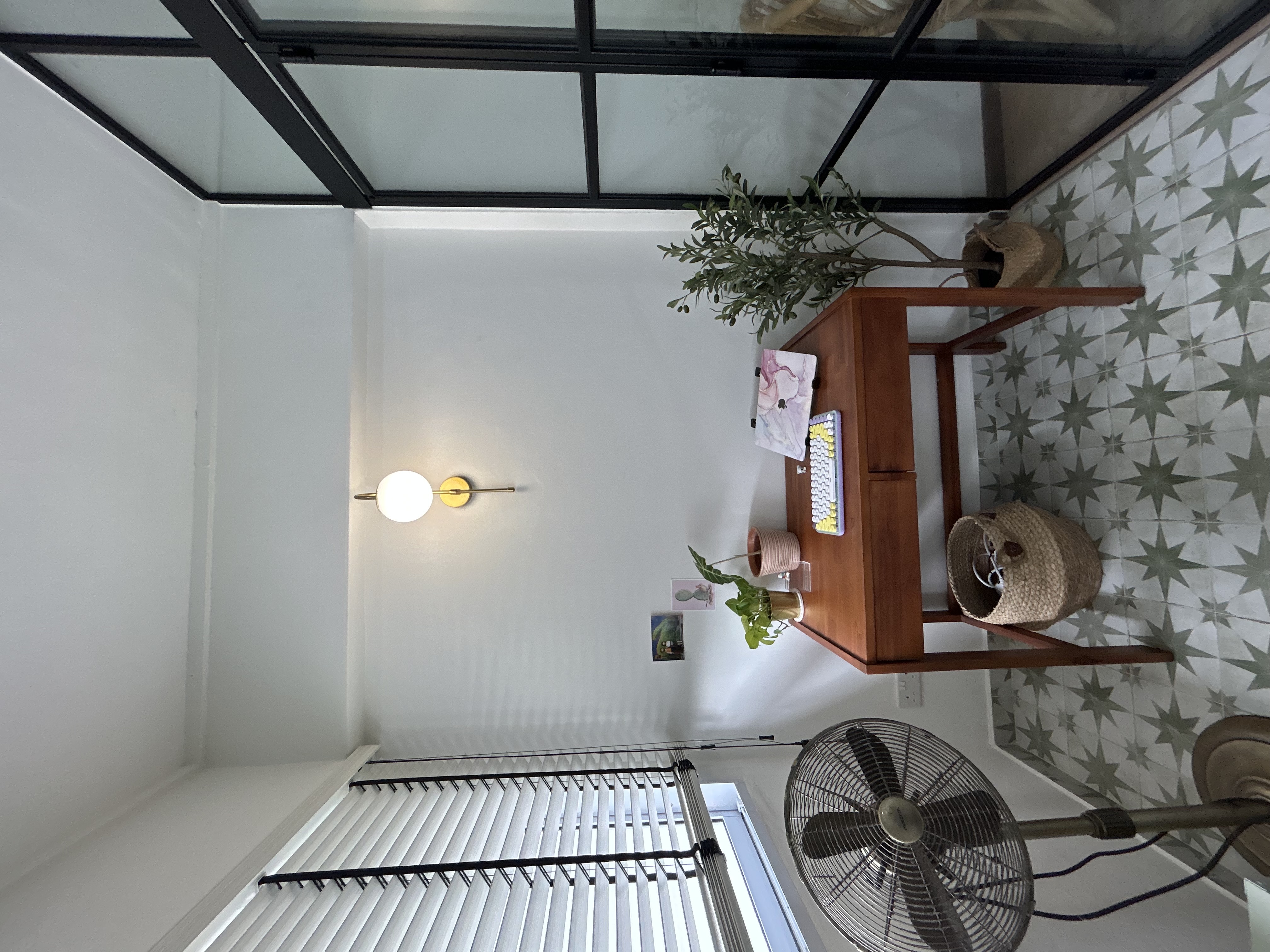 Vintage tiles + plants + sun = Perfect workspace