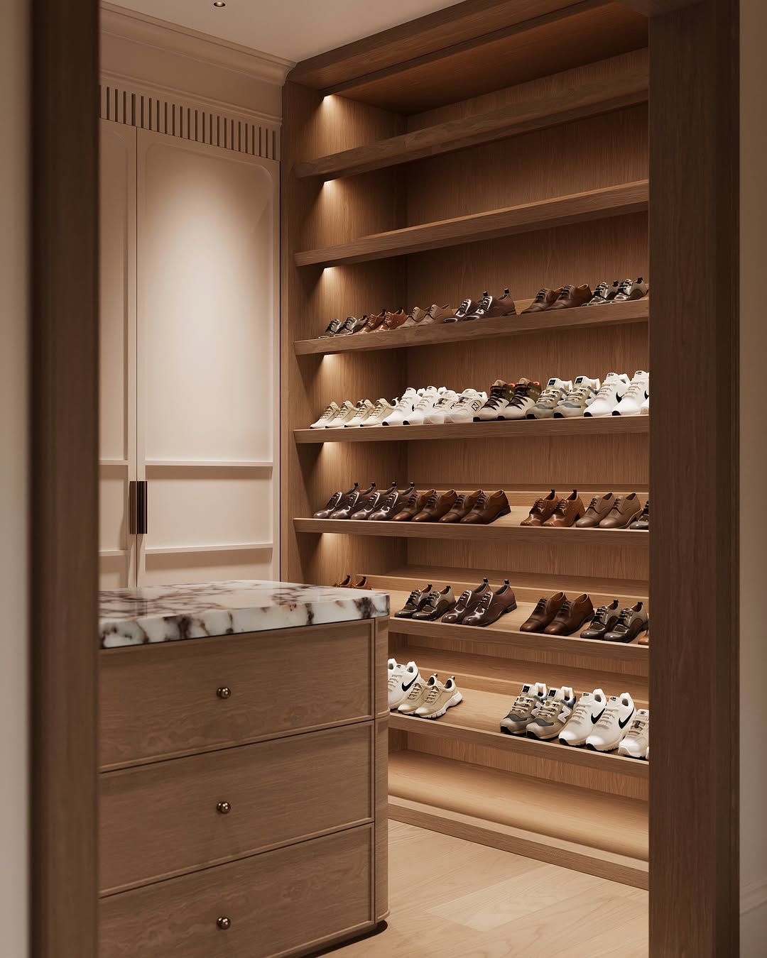 Modern and stylish walk in wardrobe