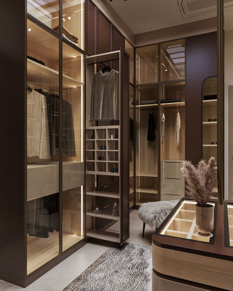 Stylish modern walk in wardrobe