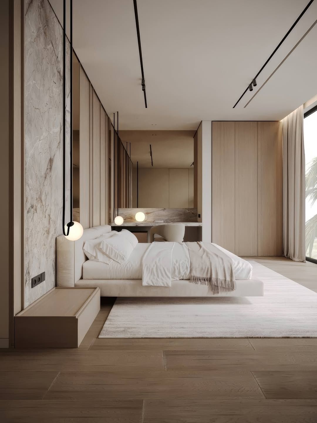 Stylish bedroom & bathroom