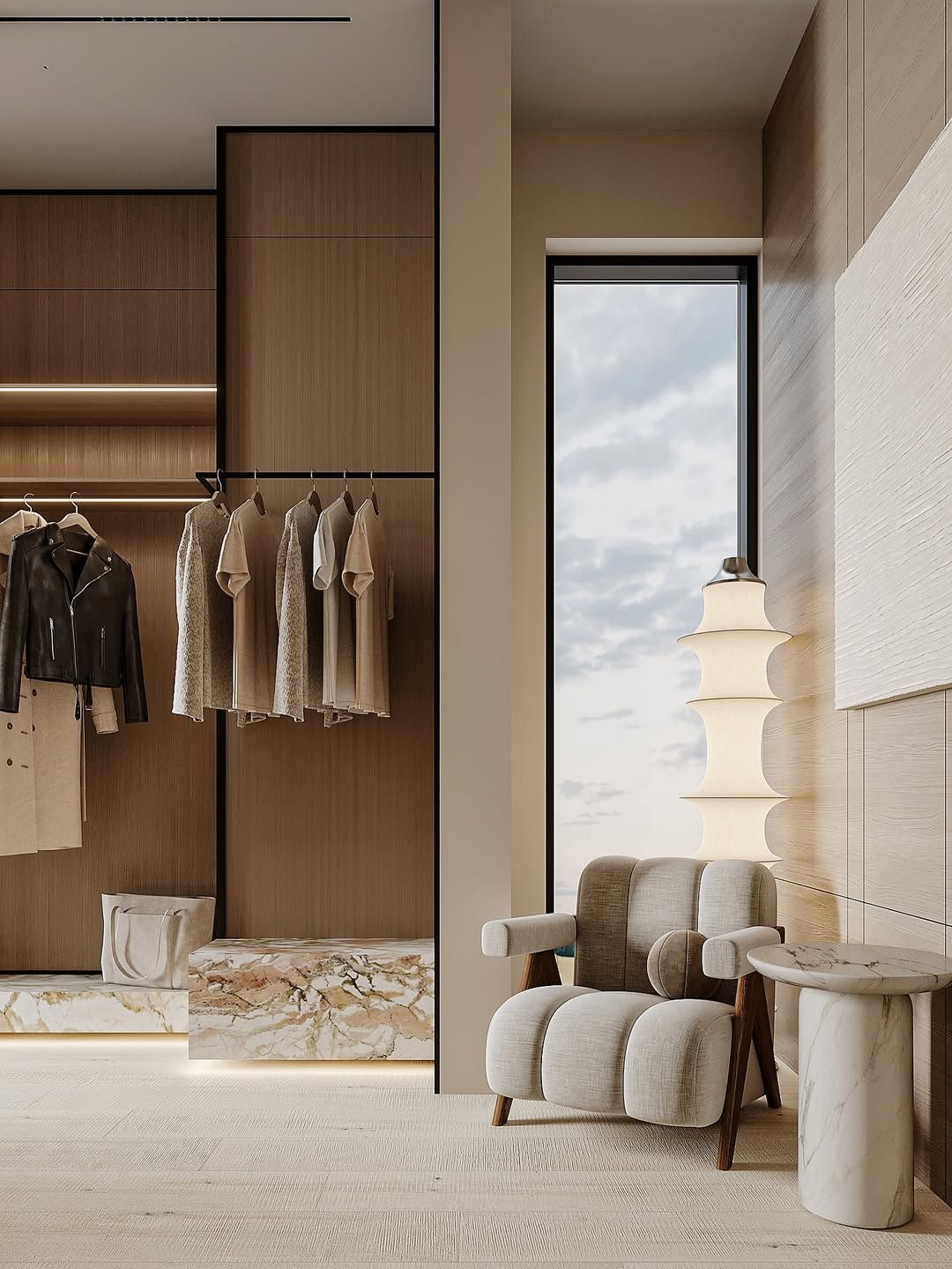 Stylish walk-in wardrobe