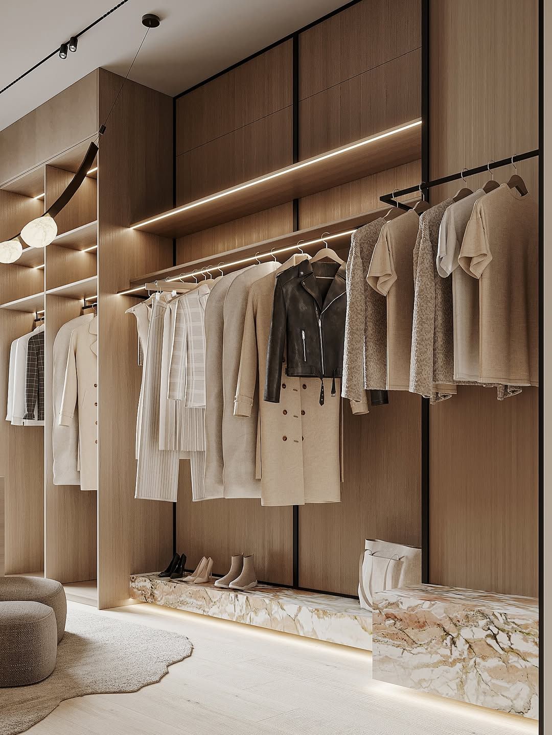 Stylish walk-in wardrobe