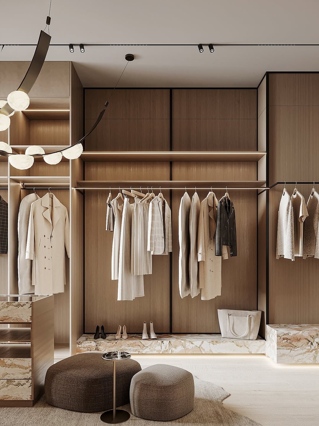 Stylish walk-in wardrobe
