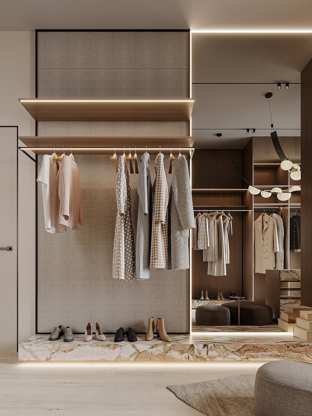 Stylish walk-in wardrobe