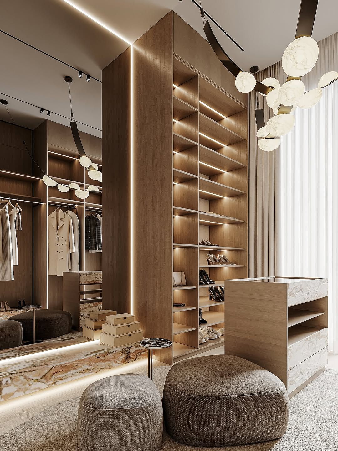 Stylish walk-in wardrobe