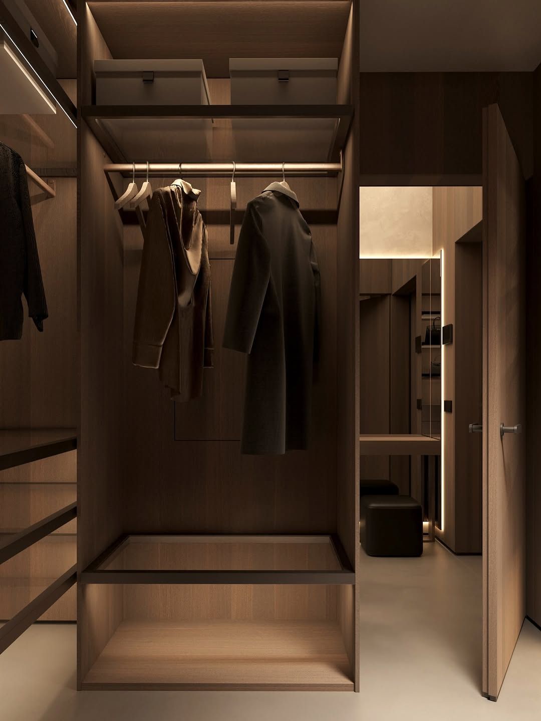 Cozy walk in wardrobe design
