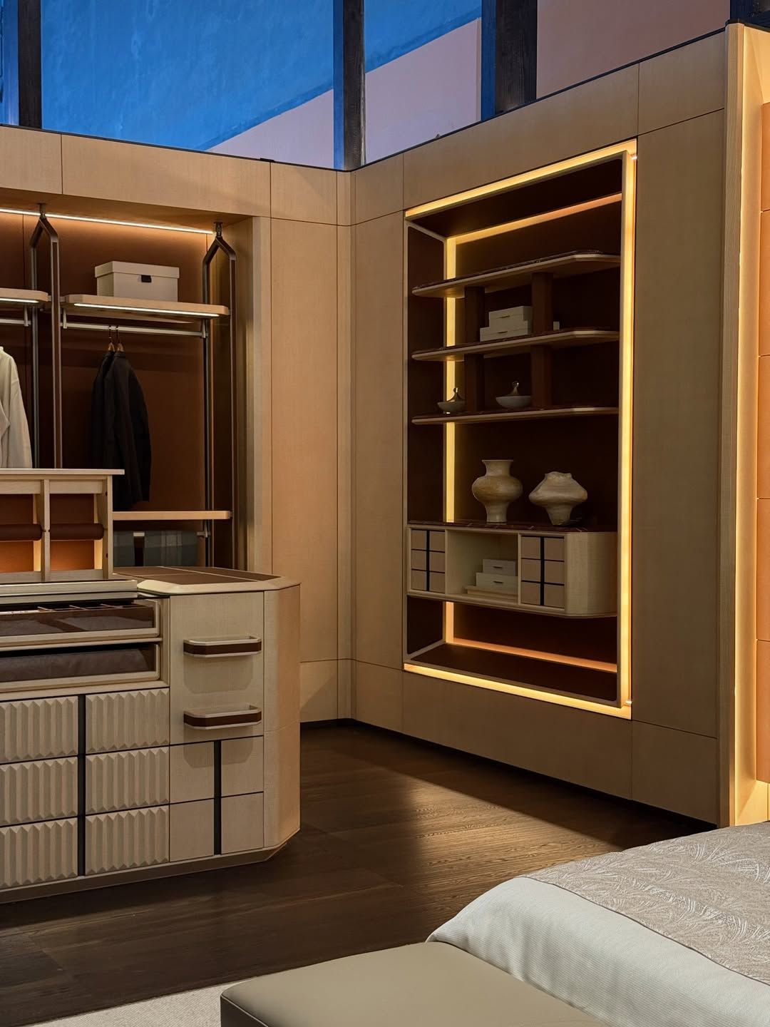 Sophisticated walk in wardrobe