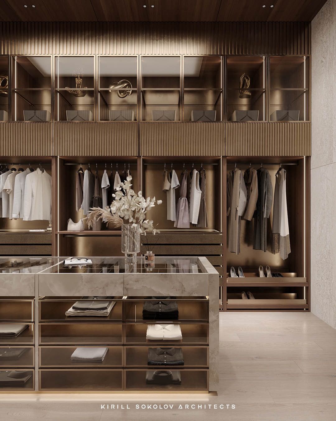 Modern and stylish walk in wardrobe