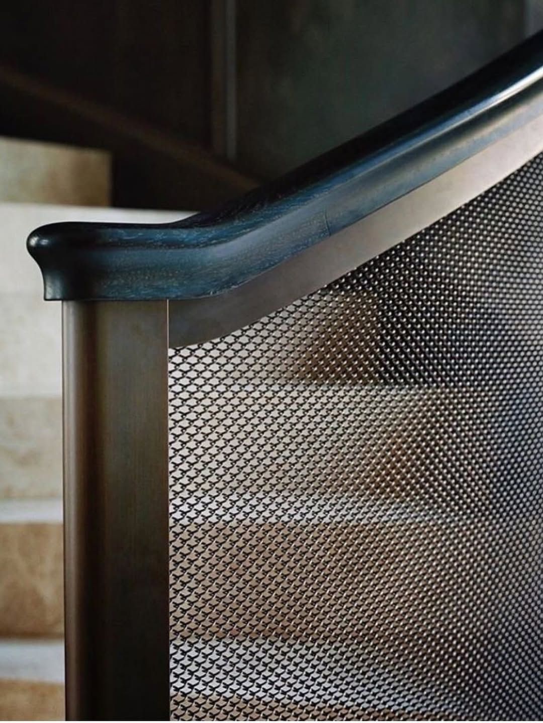 Luxe staircase design details with metal grille