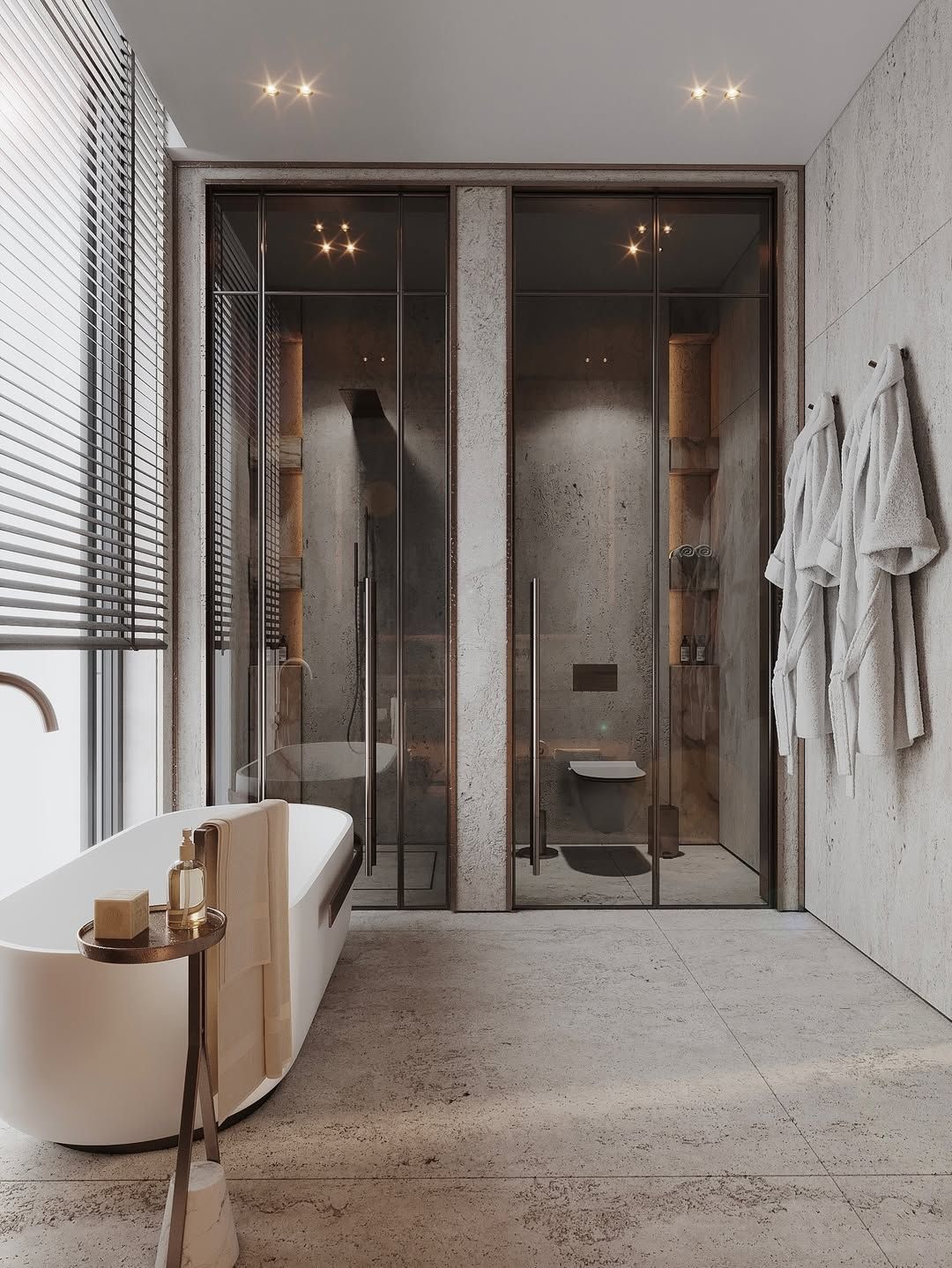 Luxurious, cozy bathroom and bedroom design