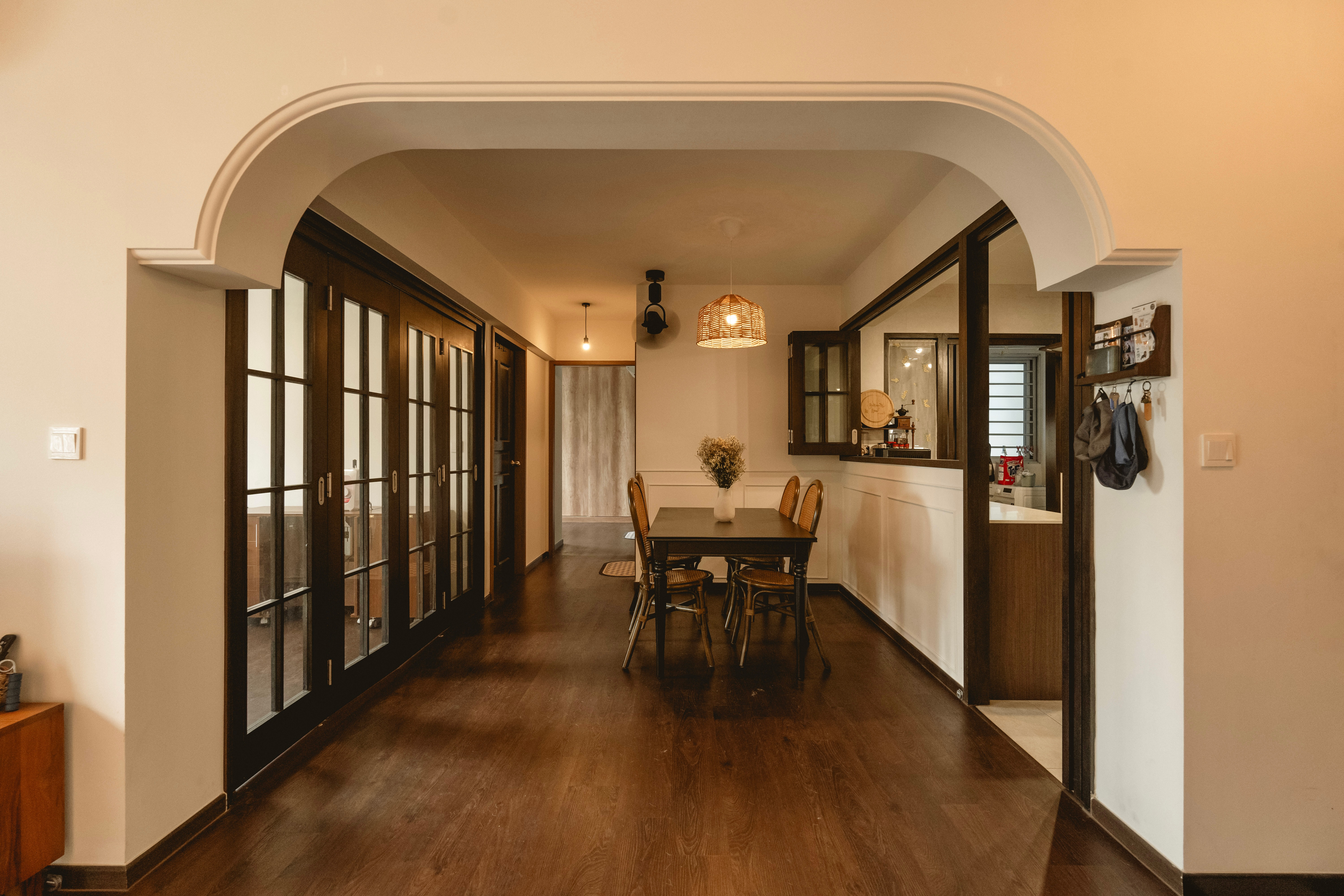 Traditional-Parisian-influenced-style,-specifically-with-wainscoting!