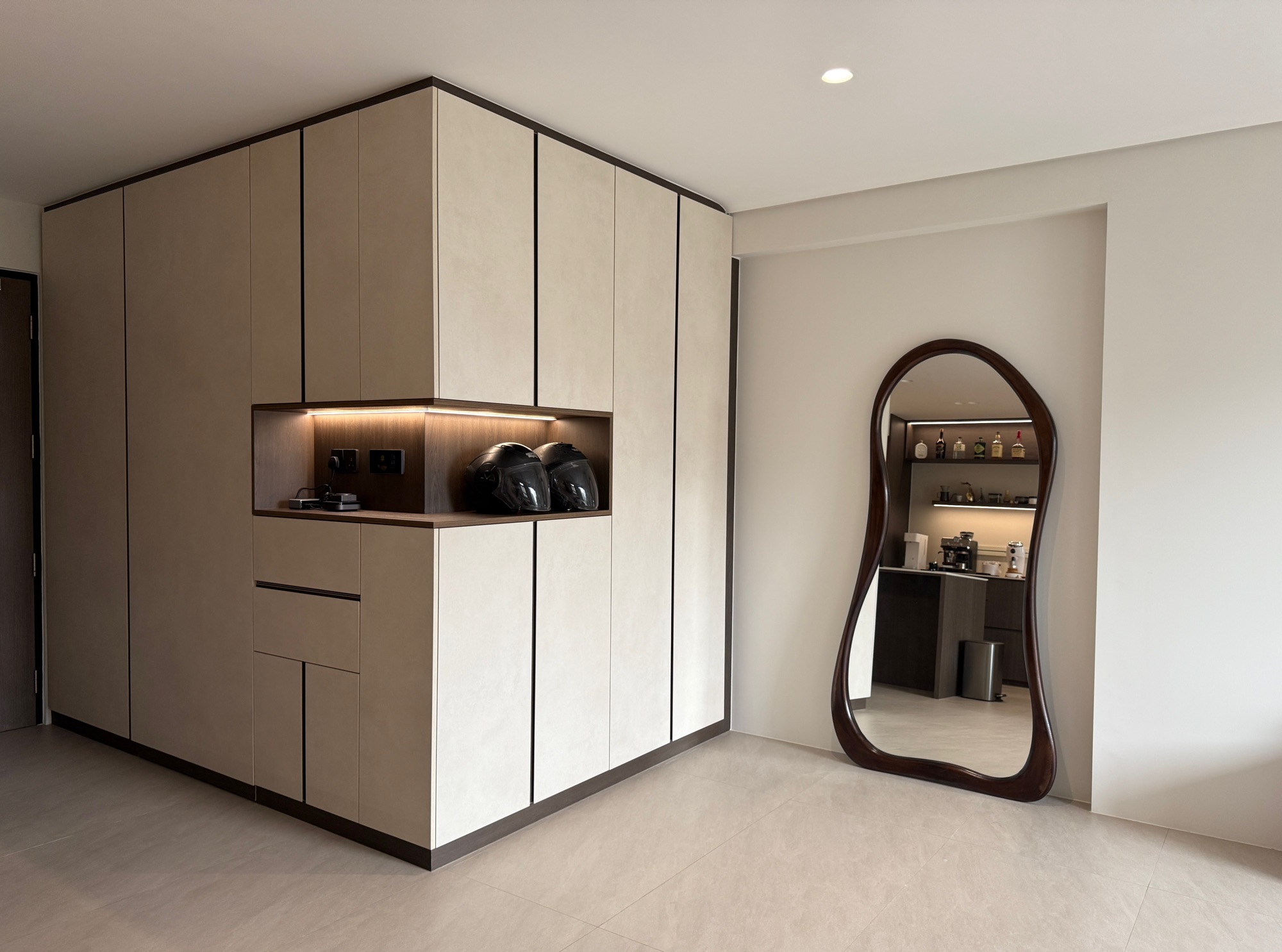 A space we designed to slow down in. Warm tones, clean lines.