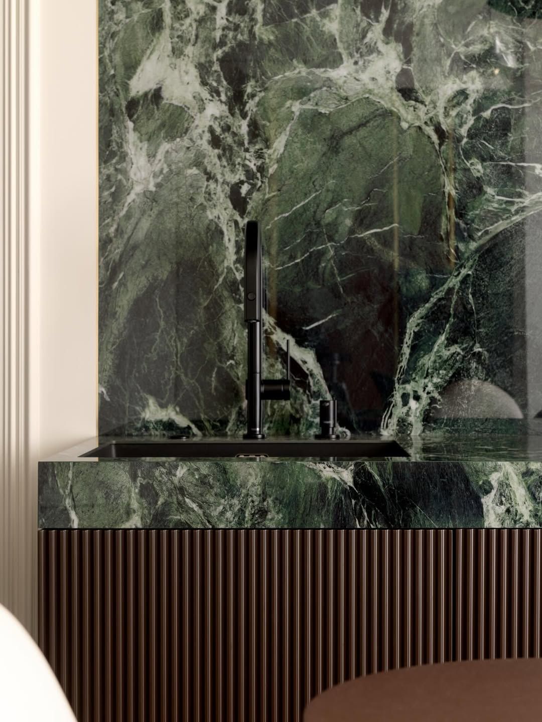 Luxe dining room with marble niche