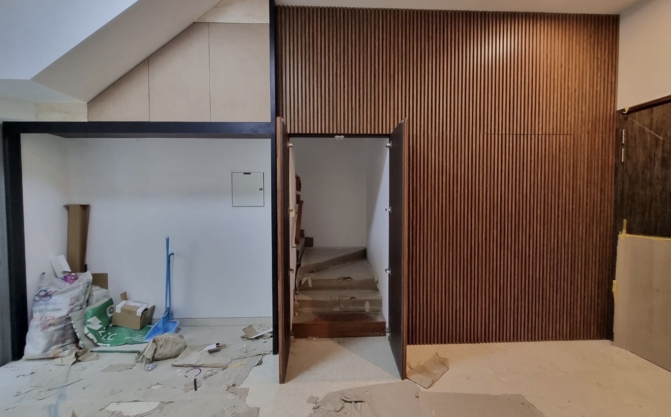 Our favorite part of our home! The hidden doors and also storage.