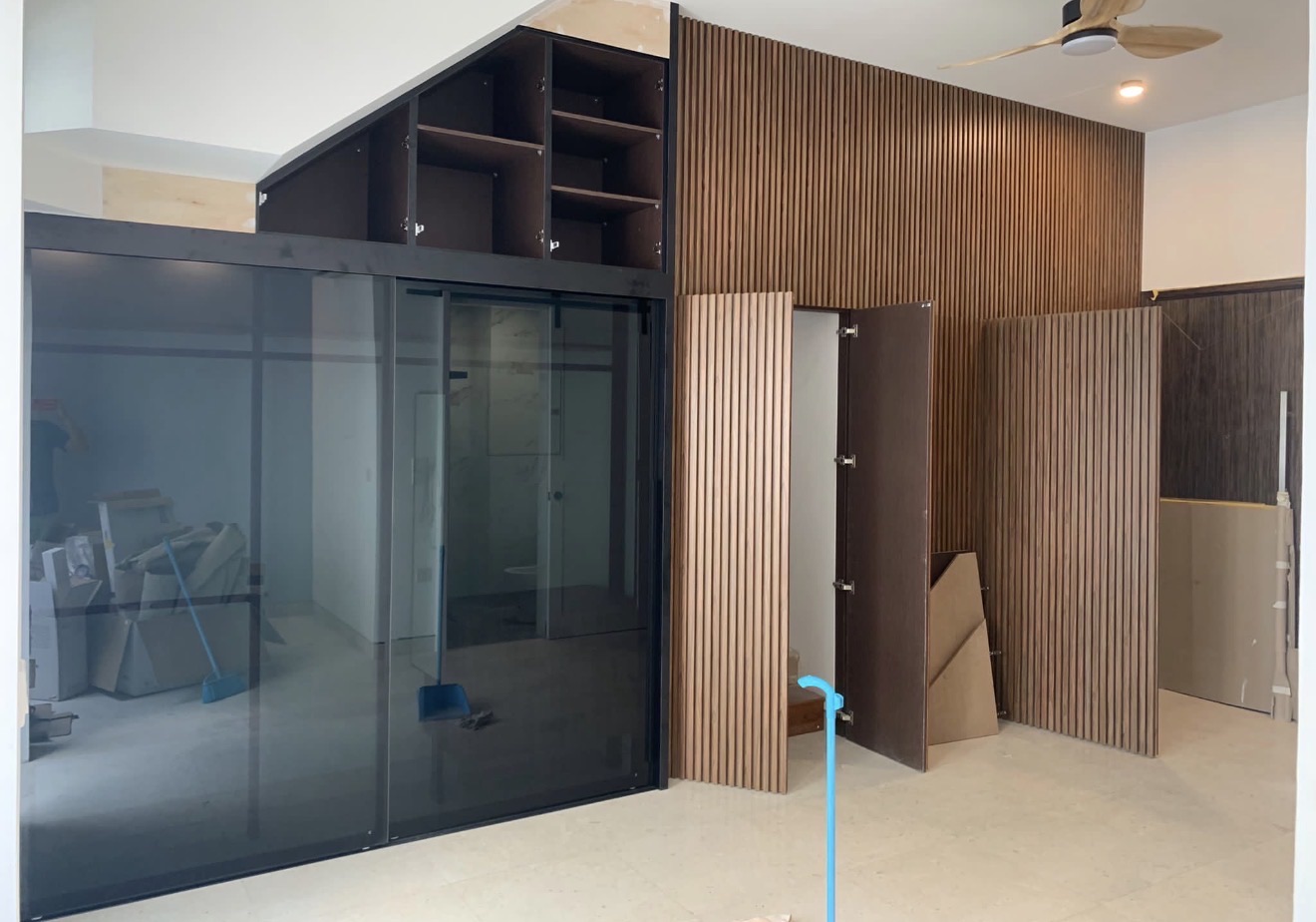 Our favorite part of our home! The hidden doors and also storage.