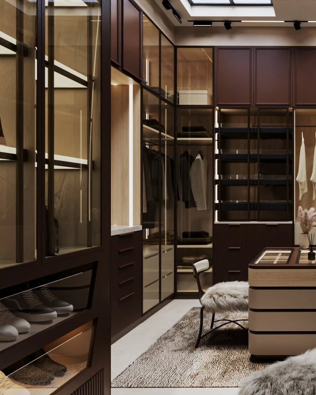 Stylish walk in wardrobe