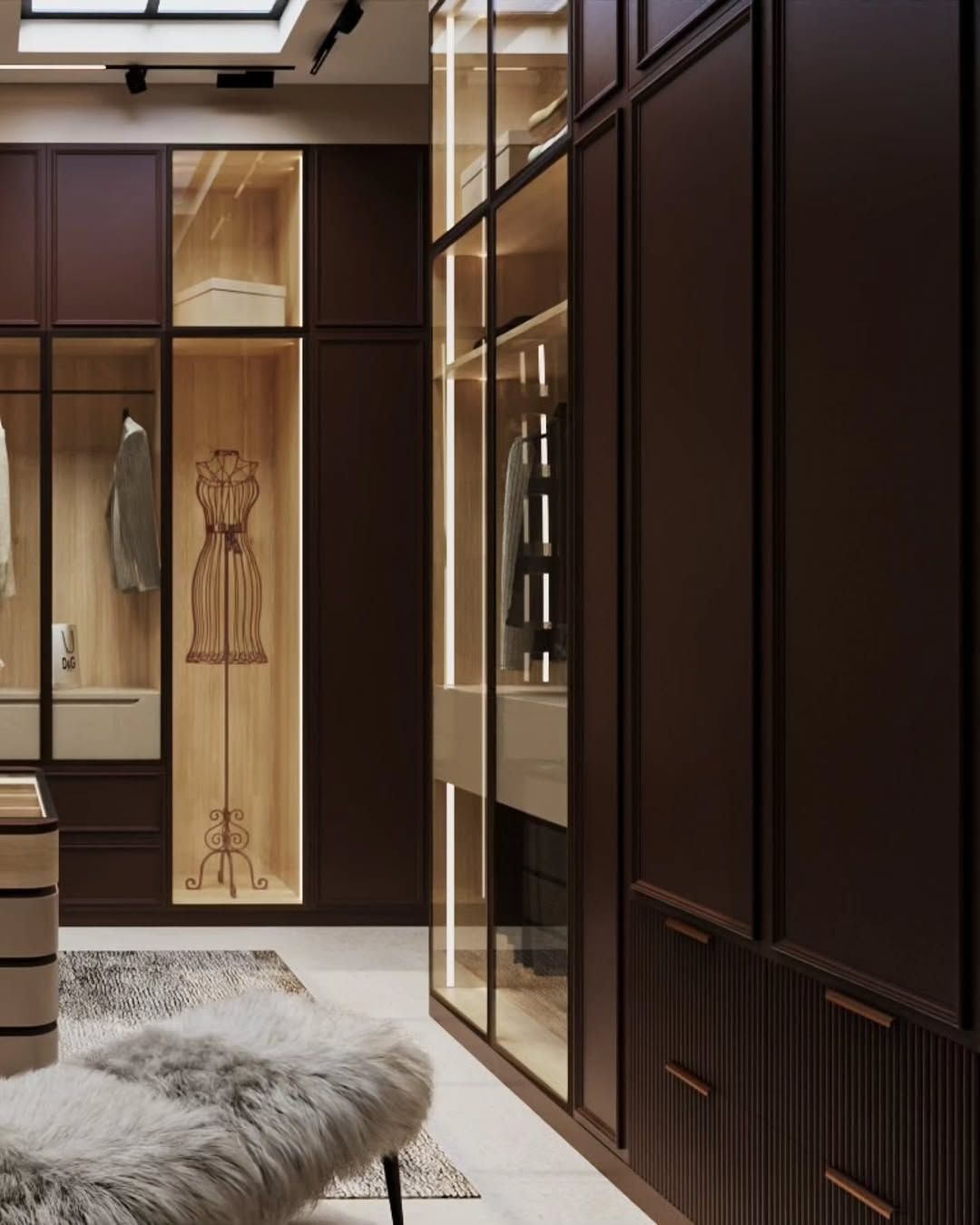 Stylish walk in wardrobe