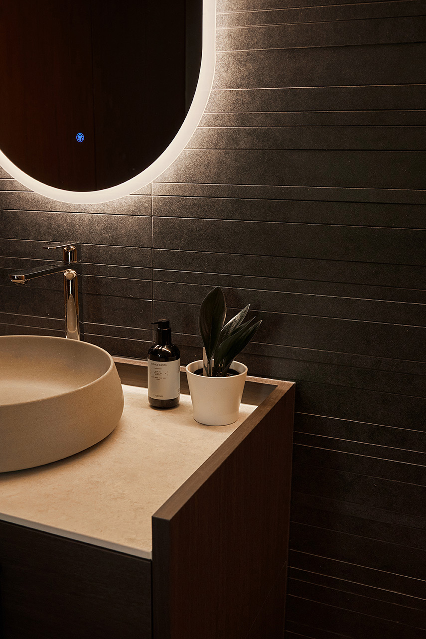 A warm contemporary home with a moody edge.