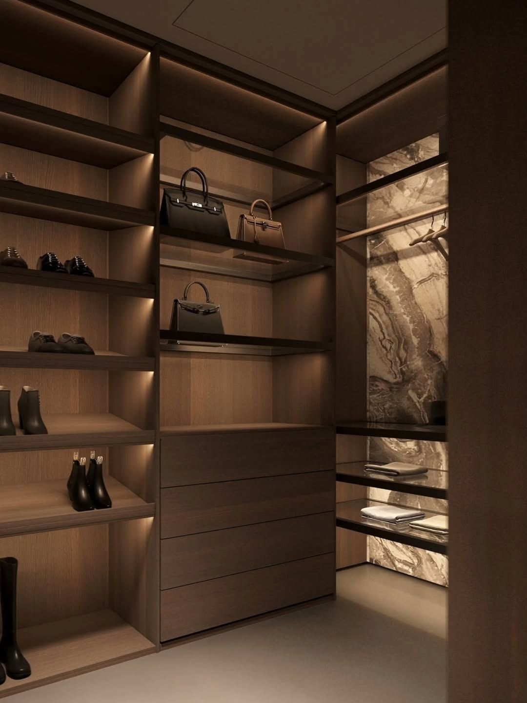 Stylish and luxe walk in wardrobe design
