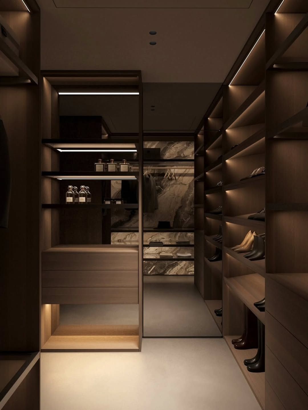 Stylish and luxe walk in wardrobe design