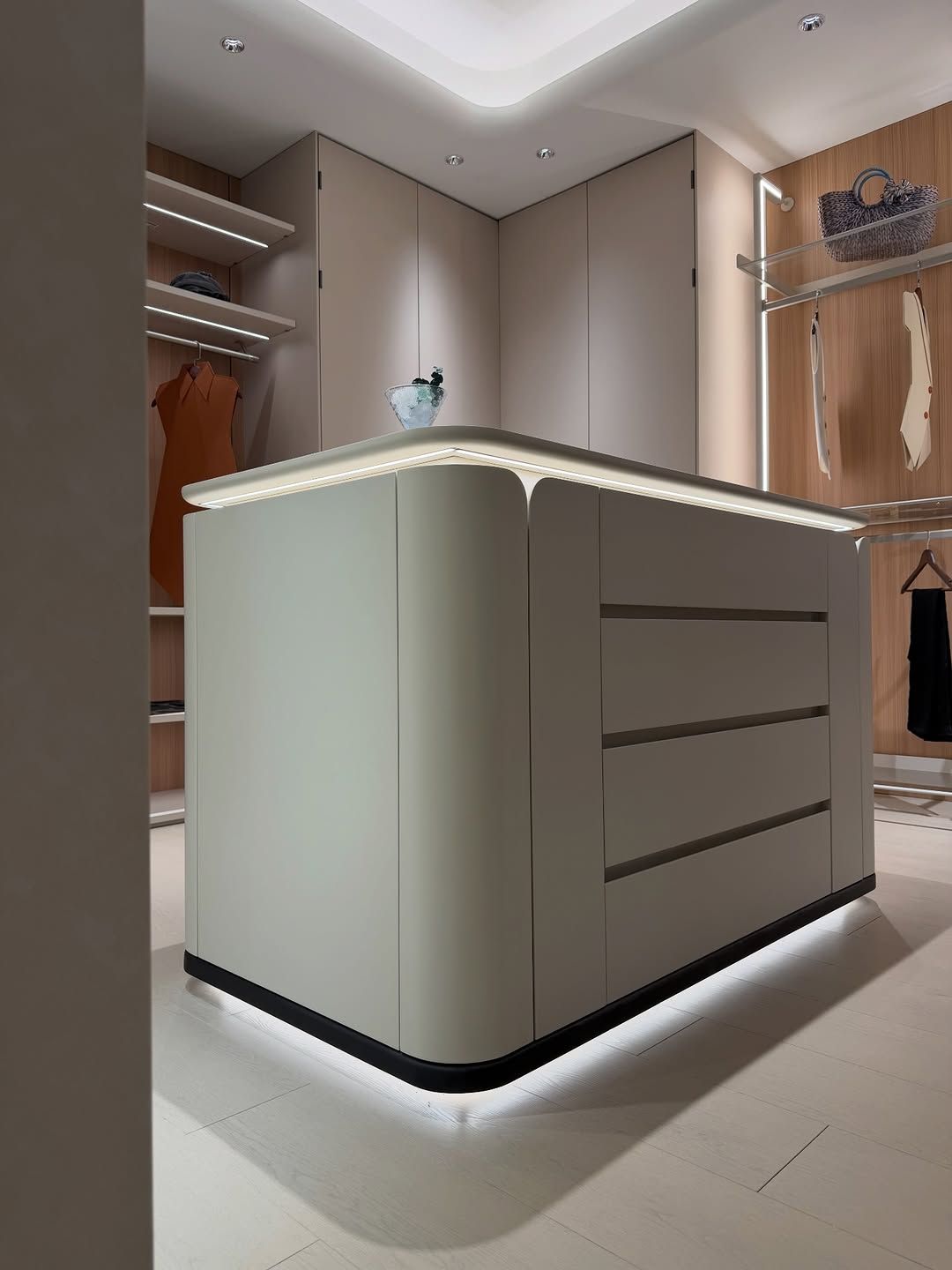 Stylish walk-in wardrobe island design