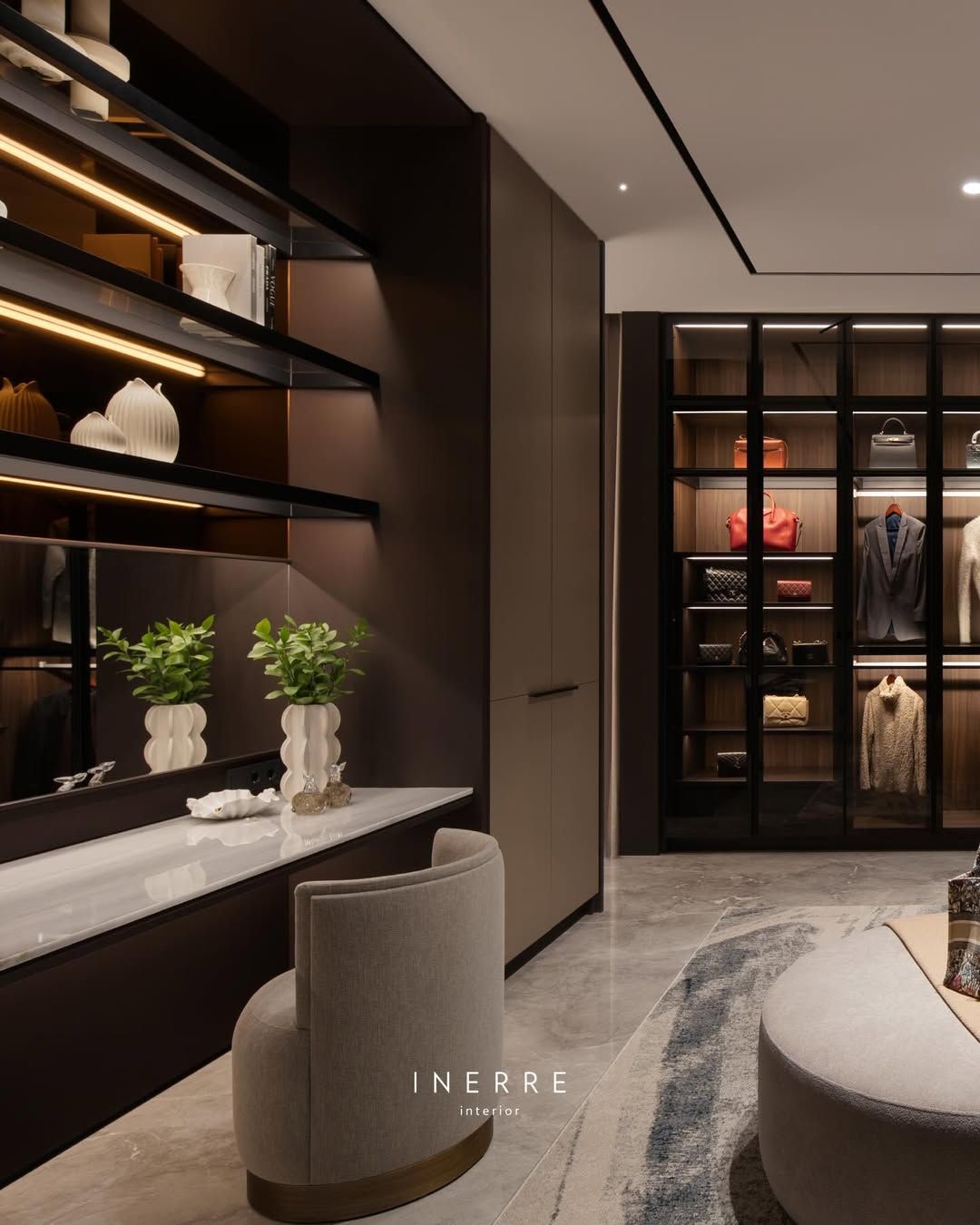 Luxurious walk in wardrobe & bedroom design