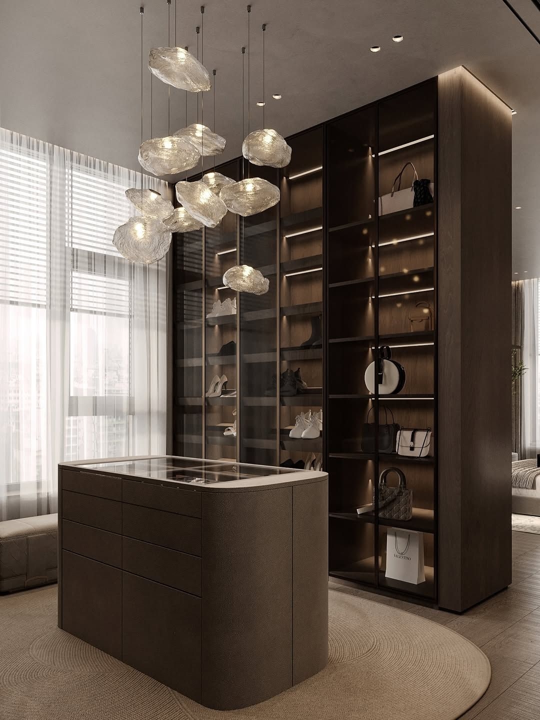 Ultra luxe walk in wardrobe interior design.