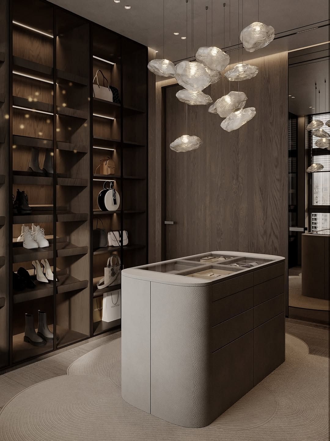 Ultra luxe walk in wardrobe interior design.