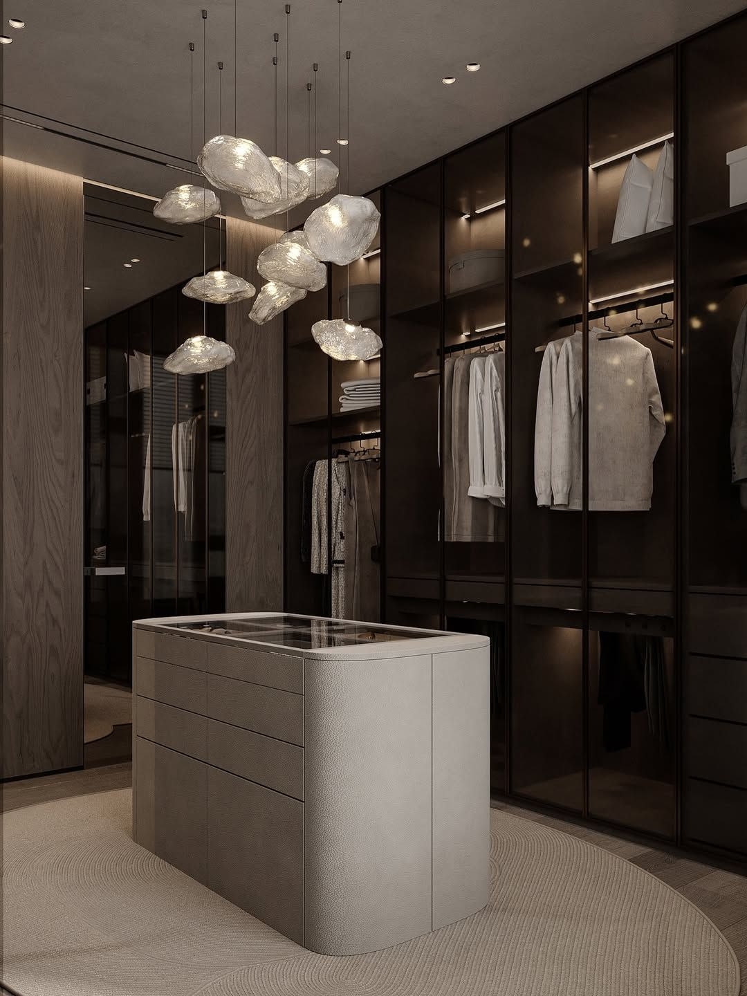 Ultra luxe walk in wardrobe interior design.