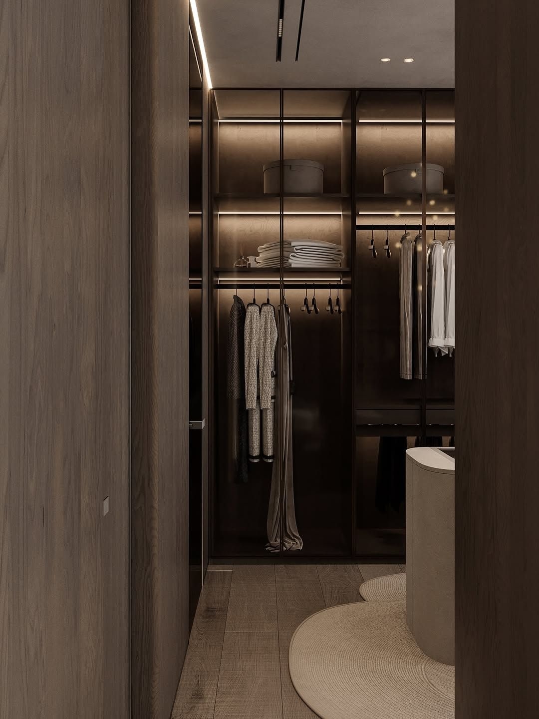 Ultra luxe walk in wardrobe interior design.